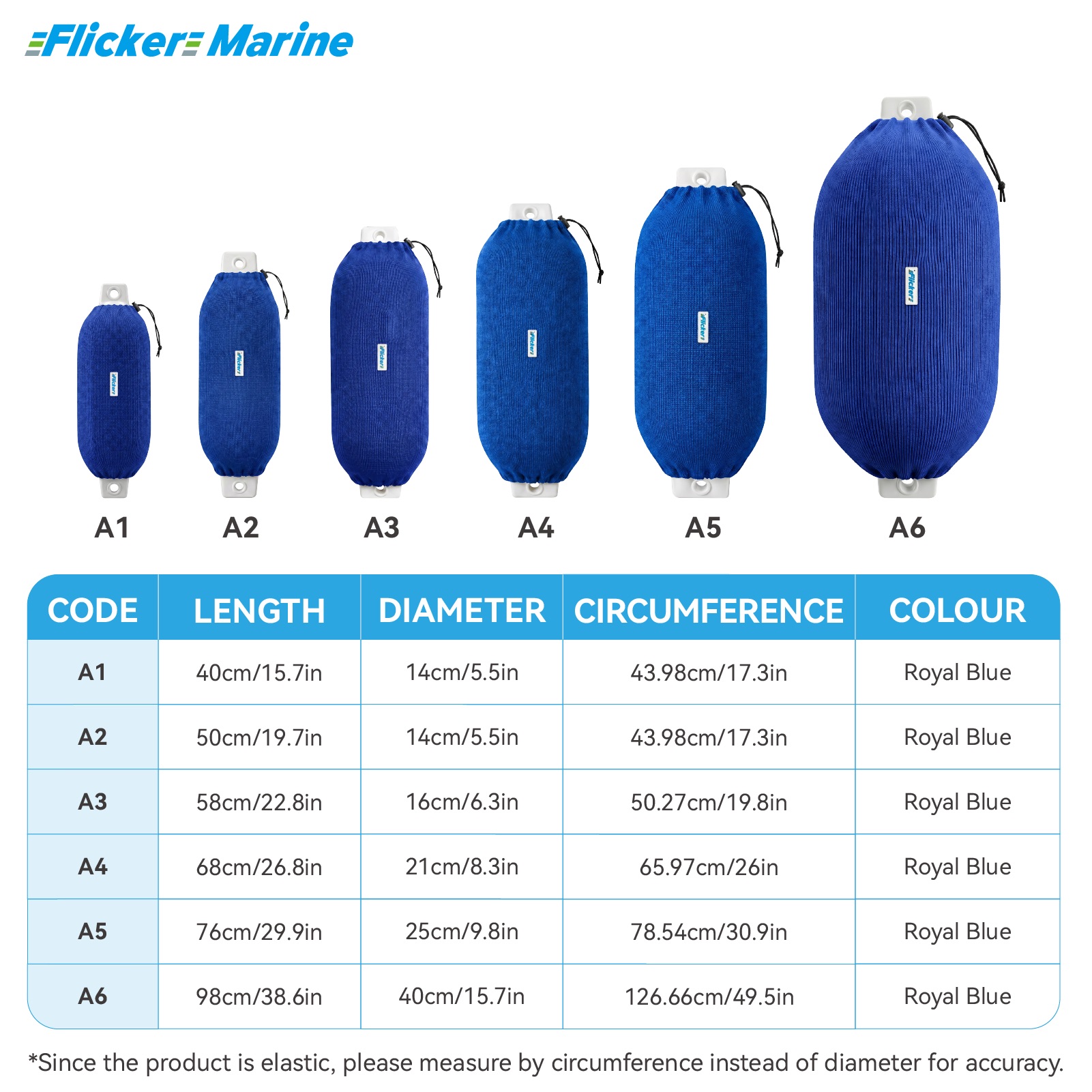 Flicker Royal Blue Boat Fender Cover Acrylic Marine Protective Cover for Yacht Boat Fenders 7 Sizes