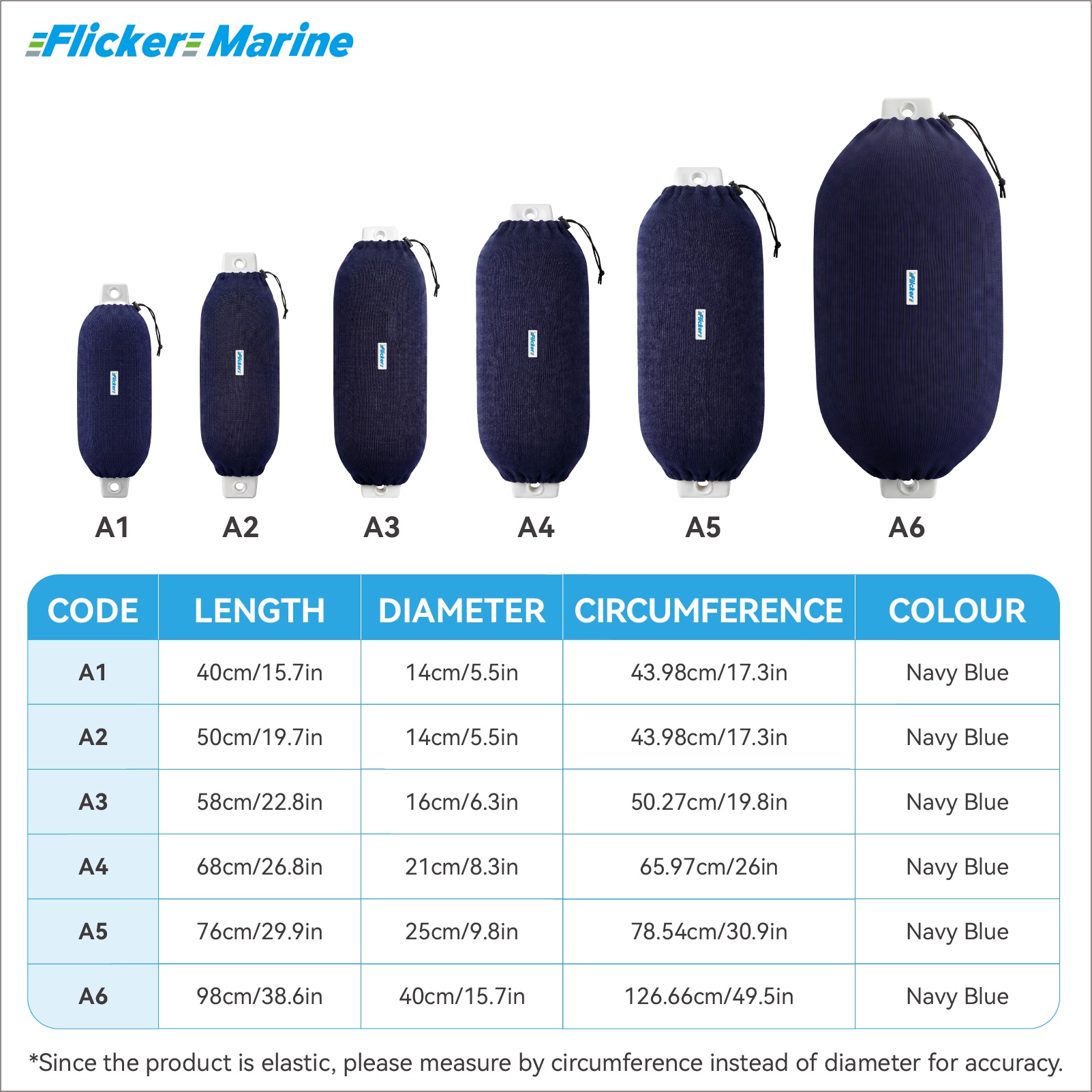 Flicker Navy Blue Marine Boat Fender Cover Acrylic Protective Sleeve for Yacht and Boat Fenders 7 Size Options