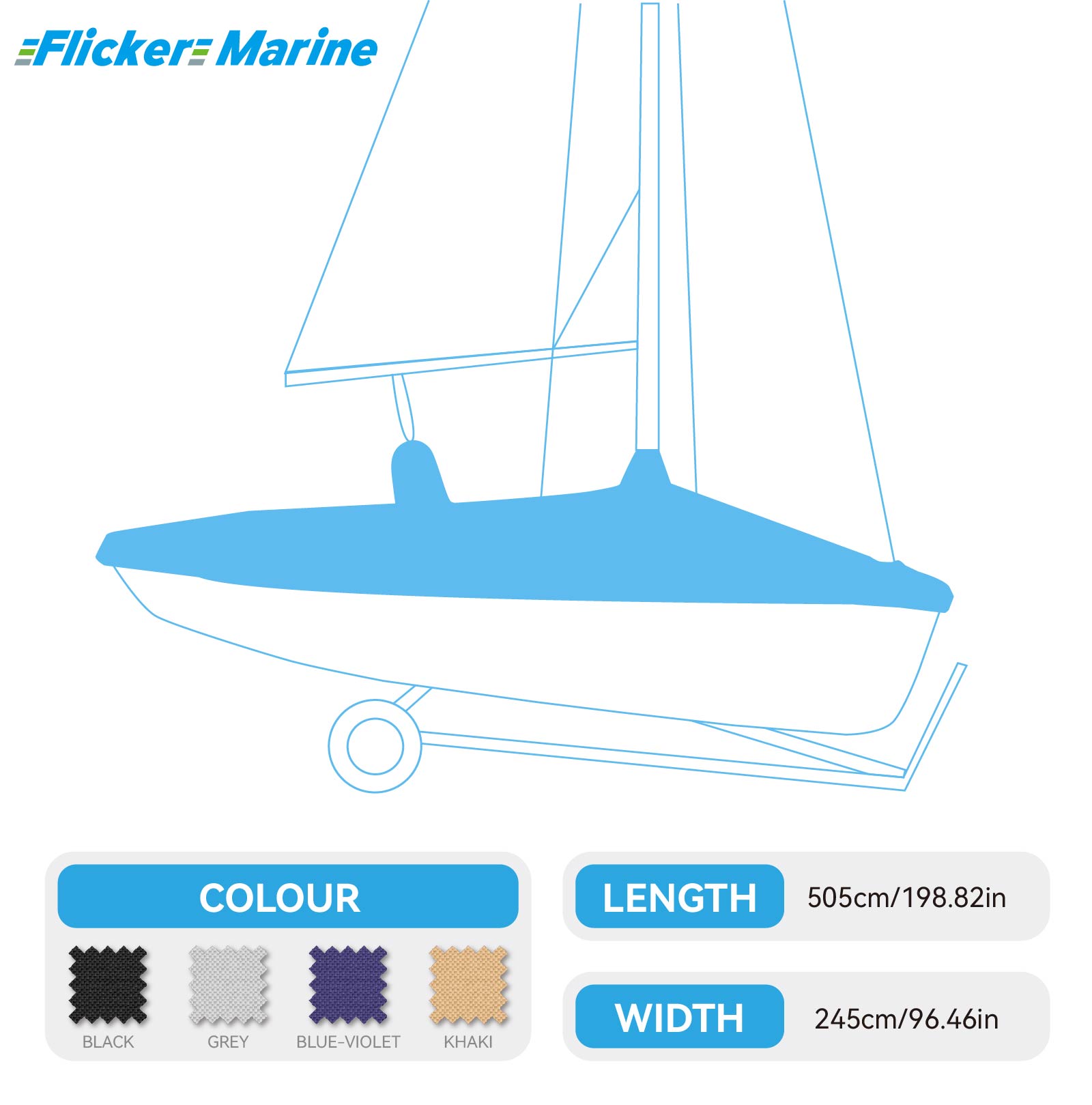 FLICKER Laser Bahia Dinghy Boat Cover, Polyester Sailboat Protective Cover, UV Resistant Marine Cover, 4 Colors
