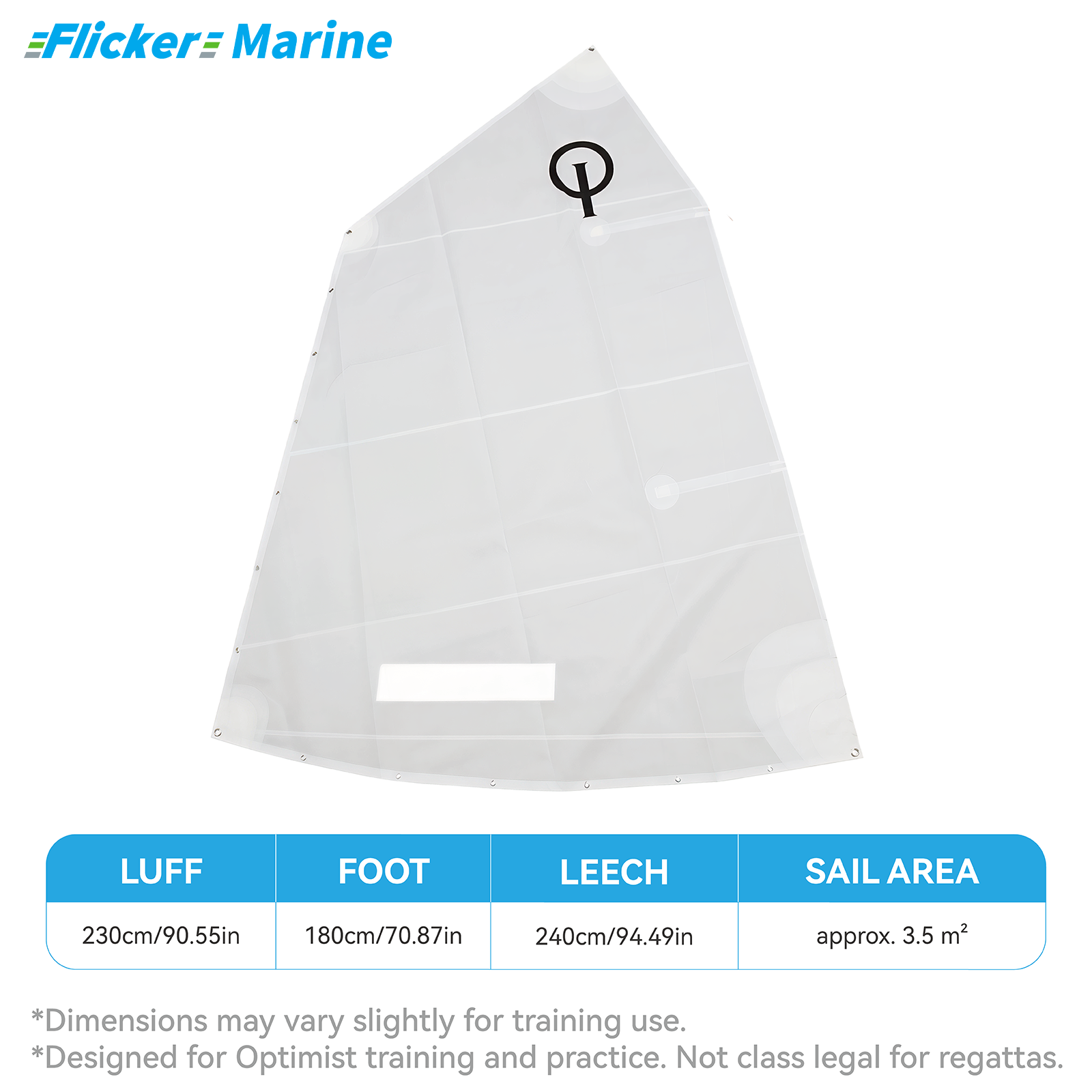 FLICKER Training Sail for Optimist, Durable Polyester Practice Sail, Lightweight Sailing Training Equipment