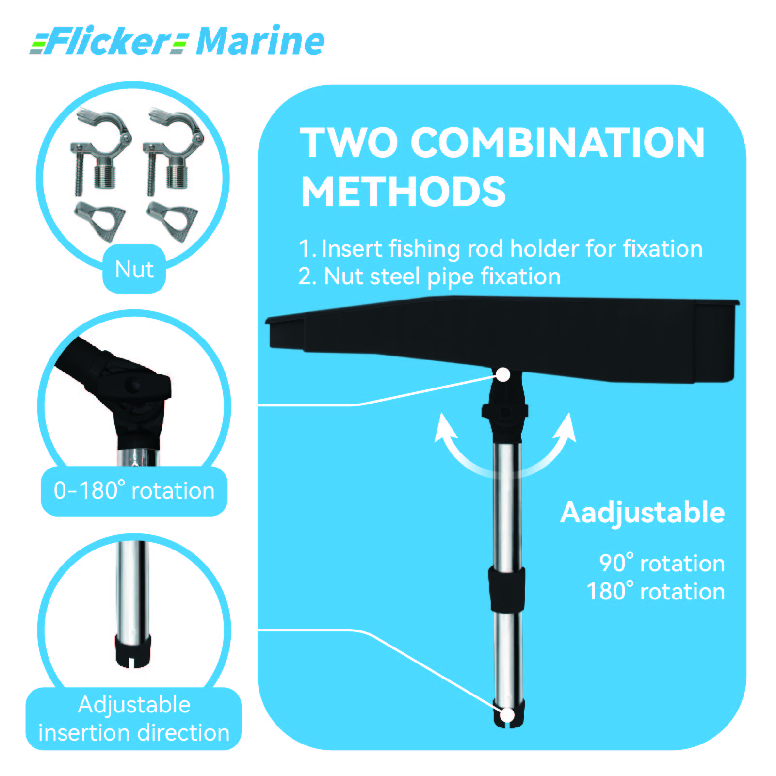 Flicker Marine Fillet Cutting Board & Bait Table – Black, 3 Mounting Options