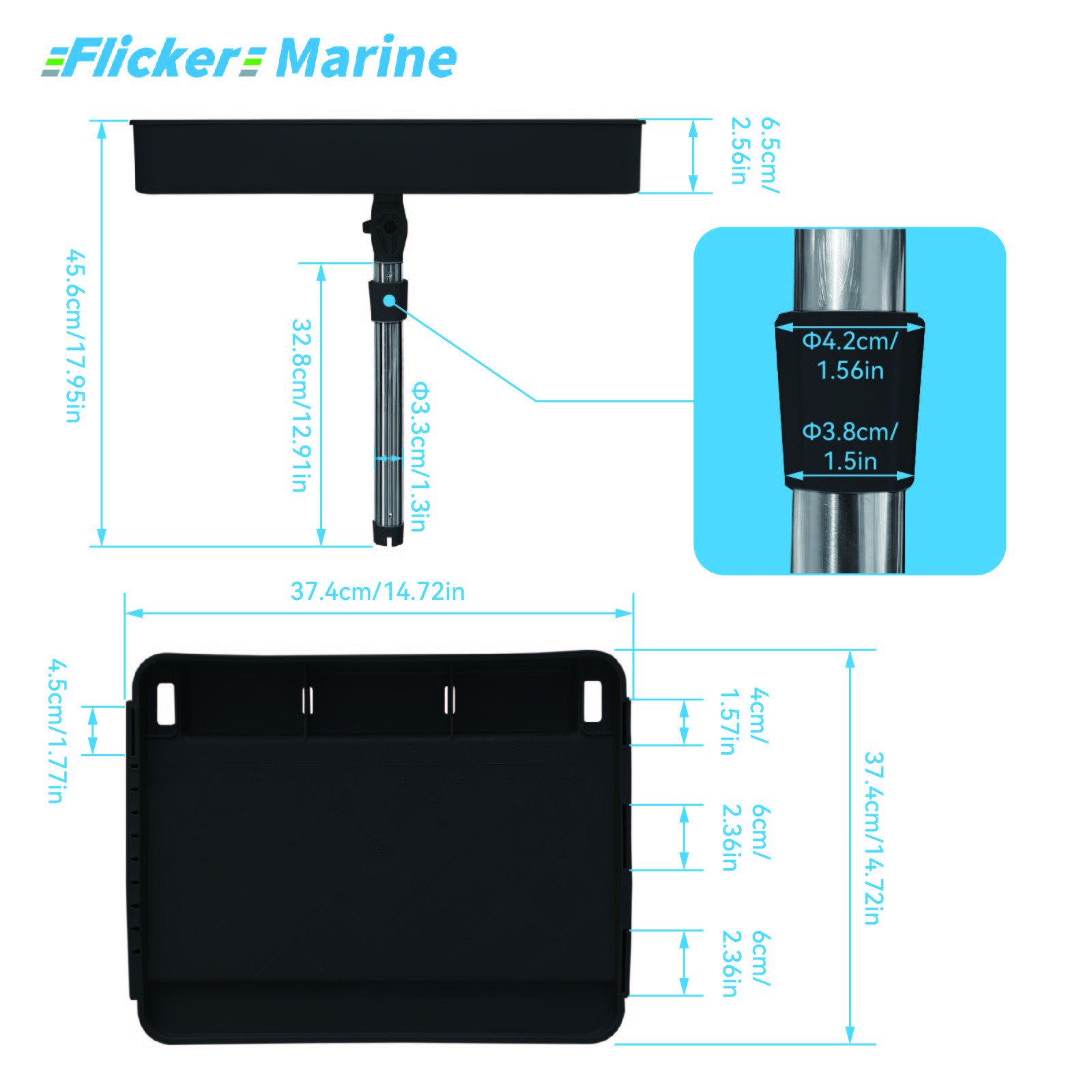 Flicker Marine Fillet Cutting Board & Bait Table – Black, 3 Mounting Options