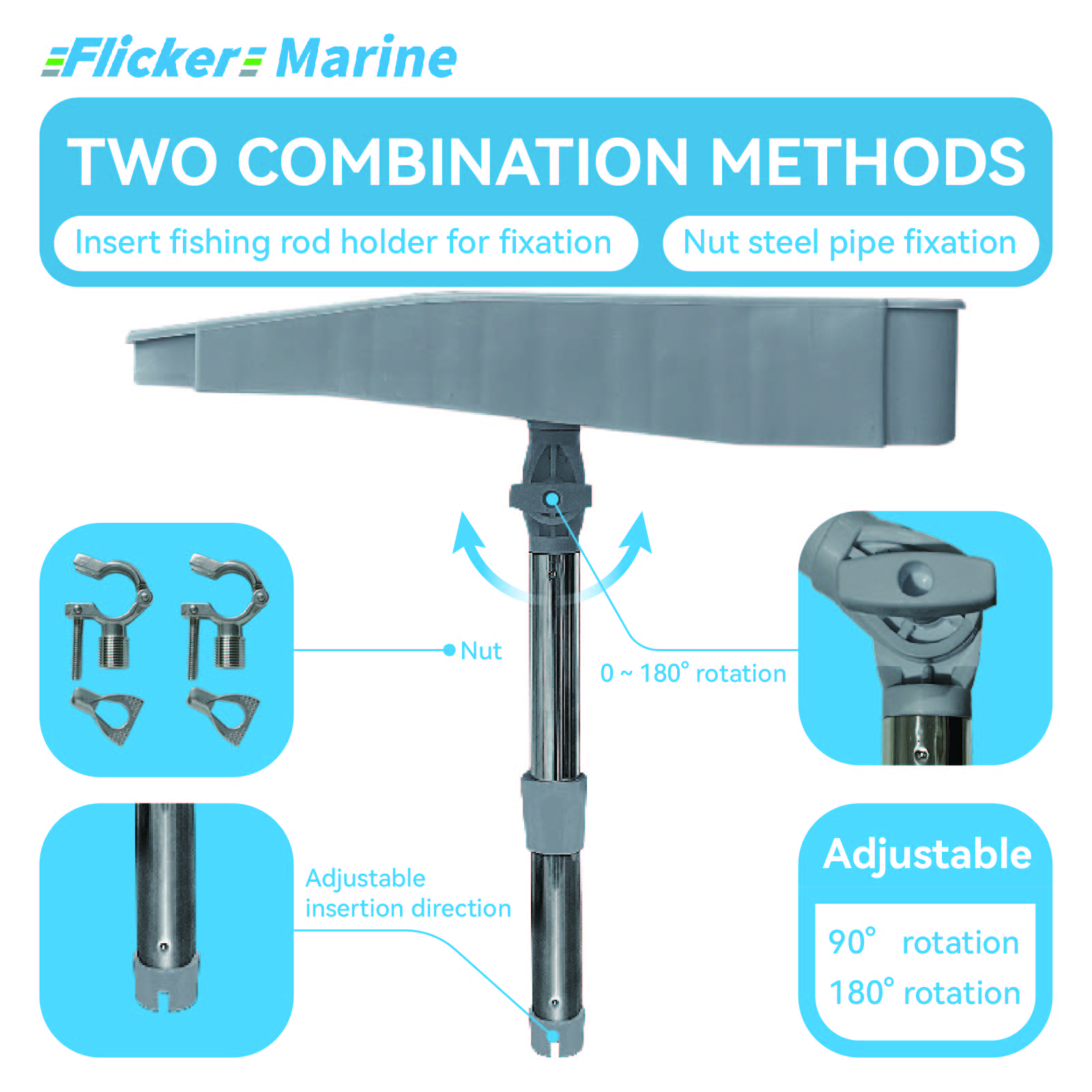 Flicker Marine Fillet Cutting Board & Bait Table – Gray, 3 Mounting Options