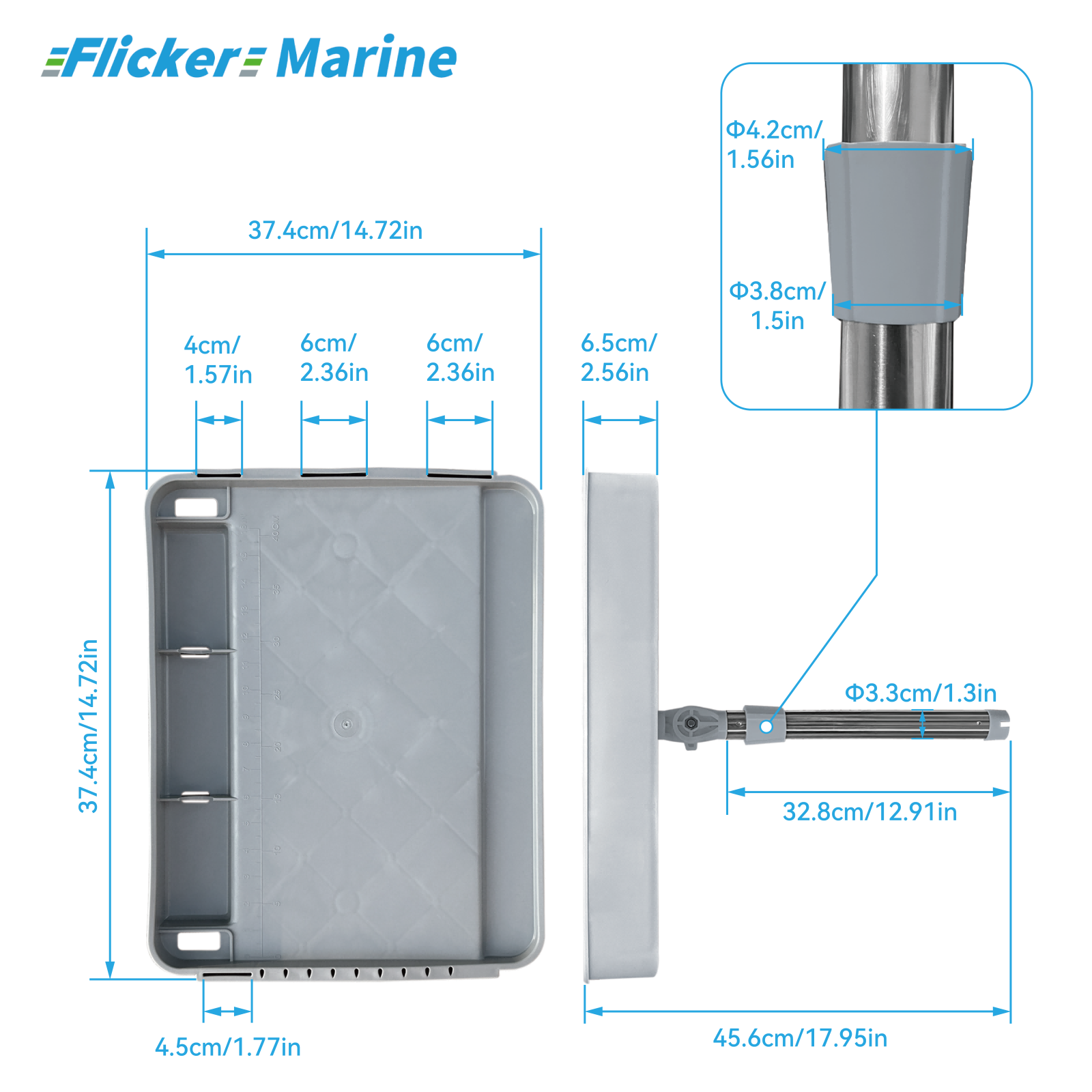 Flicker Marine Fillet Cutting Board & Bait Table – Gray, 3 Mounting Options