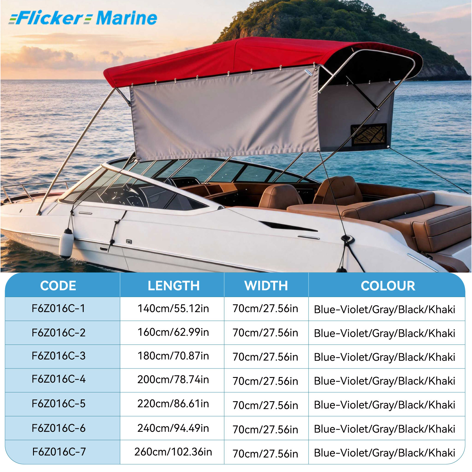 Bimini Side Shade Fabric Kit – 2 Side Fabric Panels for Boat Bimini Tops, Removable Side Shade Curtains