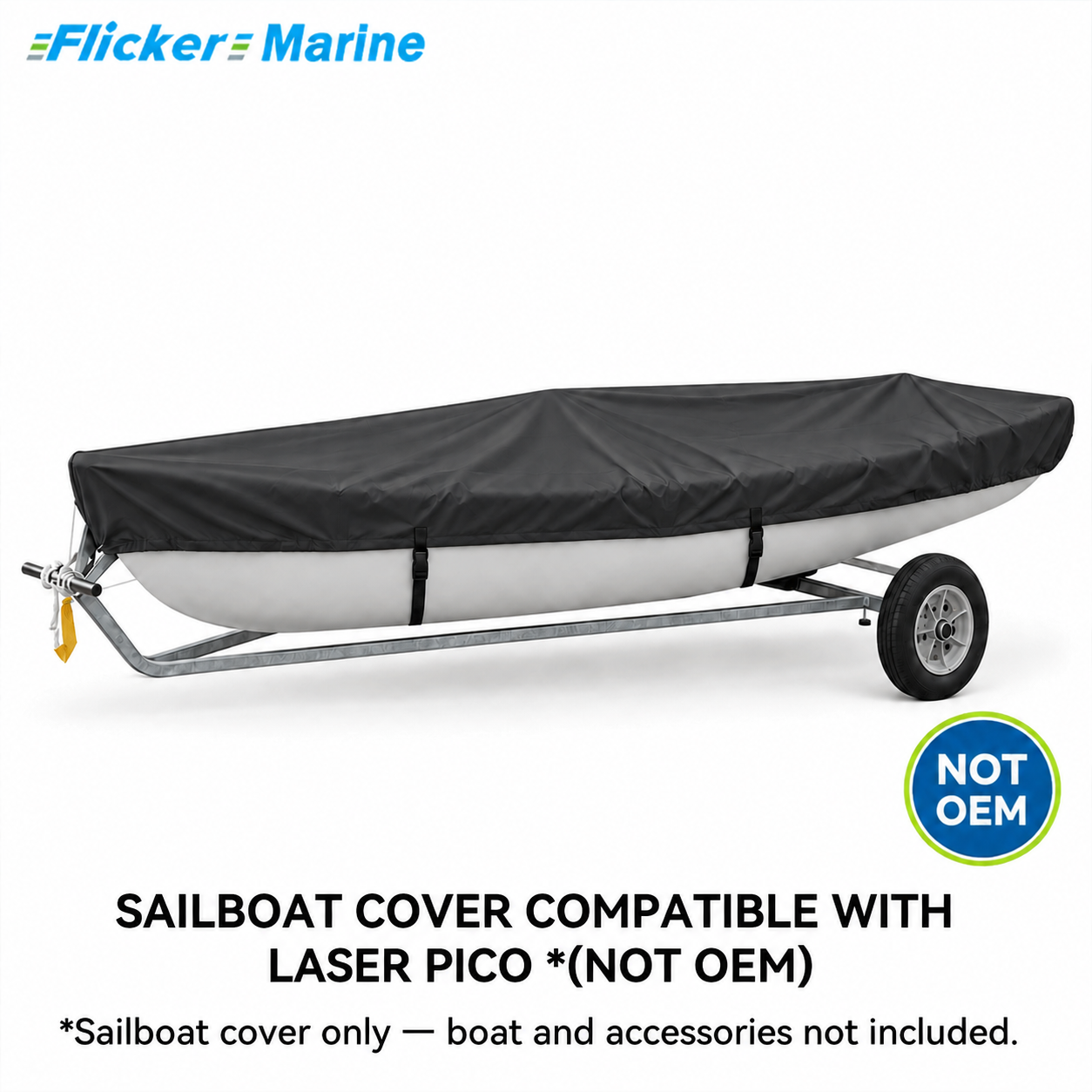 Sailboat Cover Compatible With Laser Pico, Heavy Duty Waterproof UV Resistant Dinghy Boat Cover With Adjustable Buckle Straps, Black Color, Not OEM