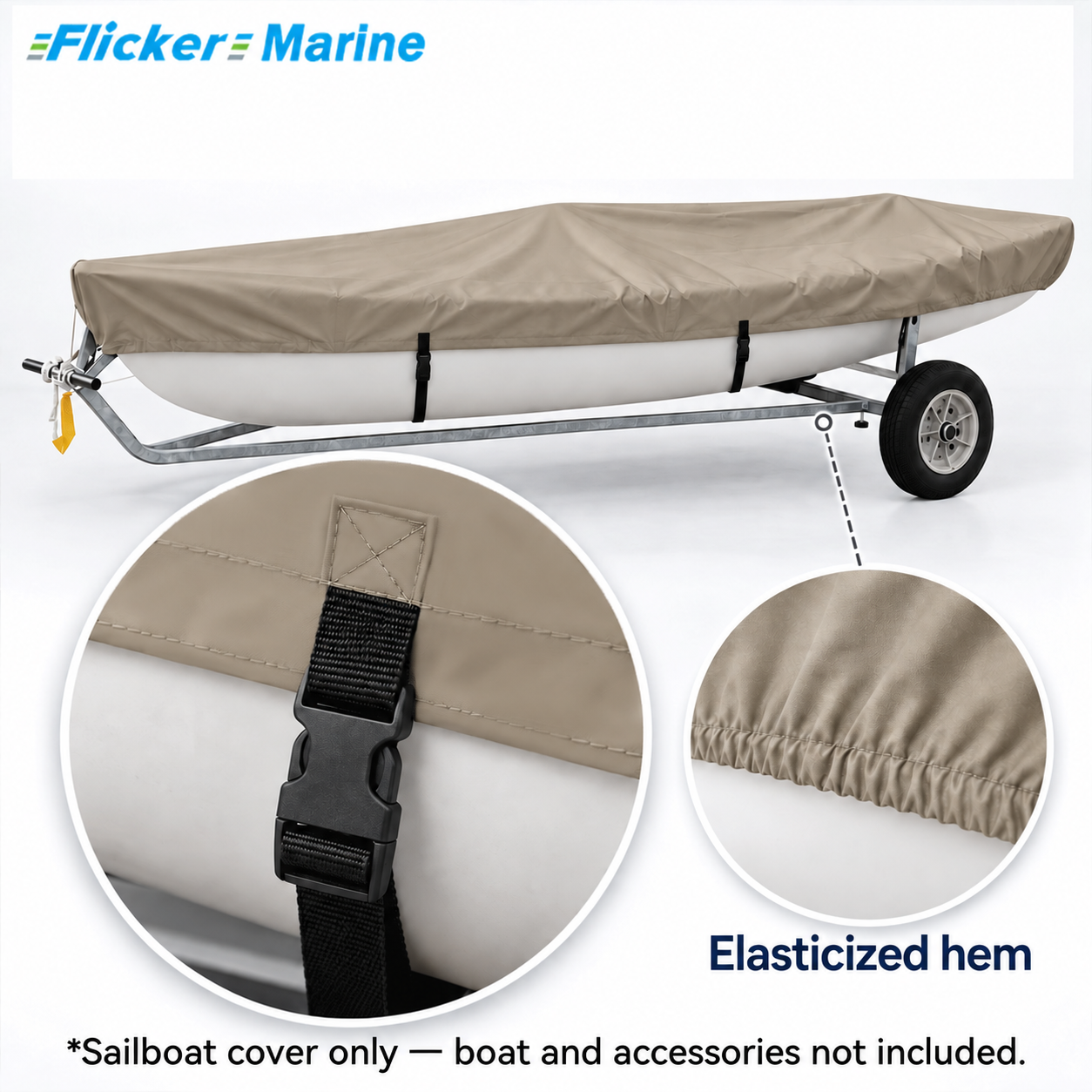 Sailboat Cover Compatible With Laser Pico, Heavy Duty Waterproof UV Resistant Dinghy Boat Cover With Adjustable Buckle Straps, Black Color, Not OEM
