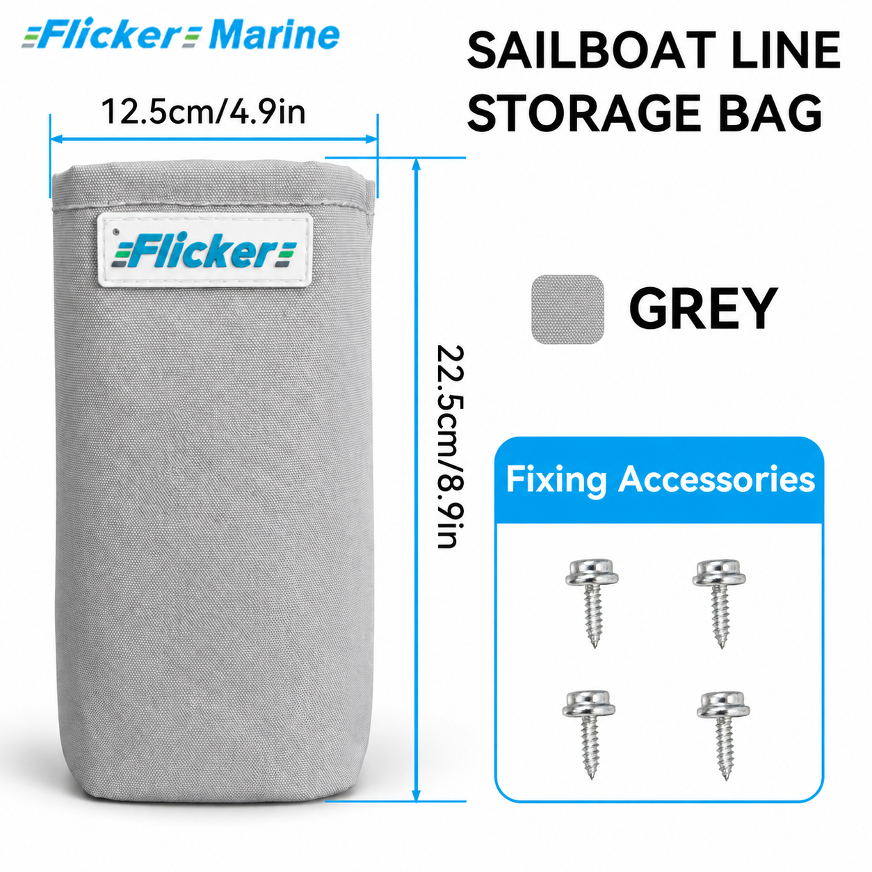 Flicker Marine Boat Rope Organizer Bag, Wear-resistant Polyester, UV Resistant, Metal Snap Back Design with Mounting Accessories, Practical Marine Storage, Compatible With sailboats for managing deck sailing lines