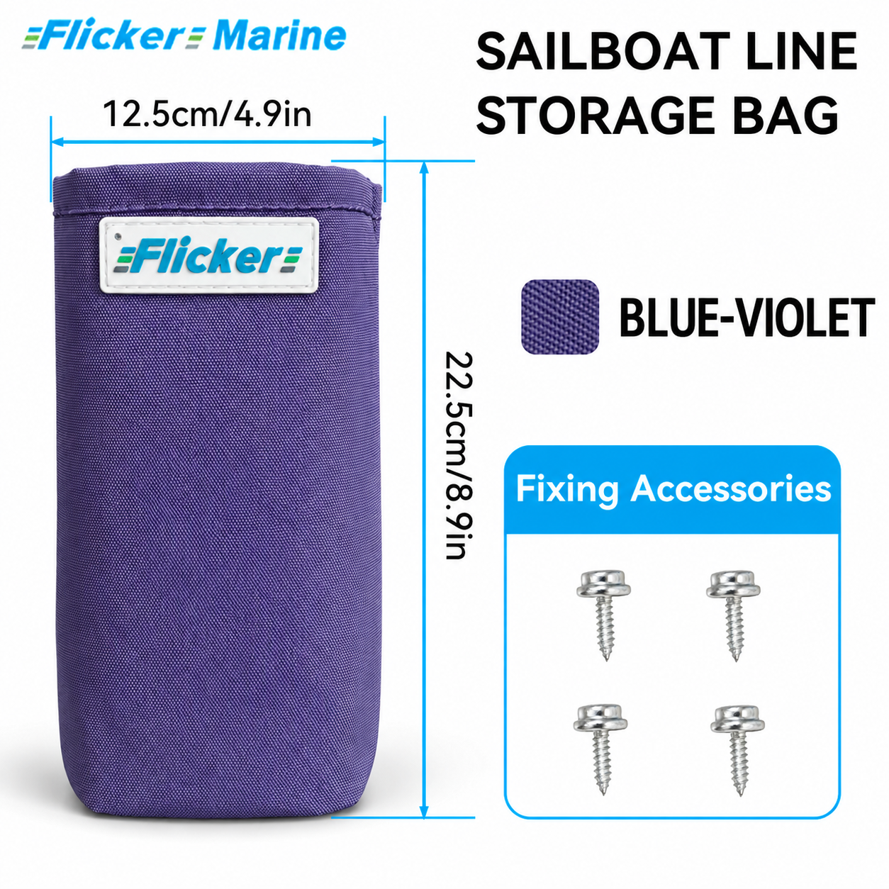 Flicker Marine Boat Rope Organizer Bag, Wear-resistant Polyester, UV Resistant, Metal Snap Back Design with Mounting Accessories, Practical Marine Storage, Compatible With sailboats for managing deck sailing lines