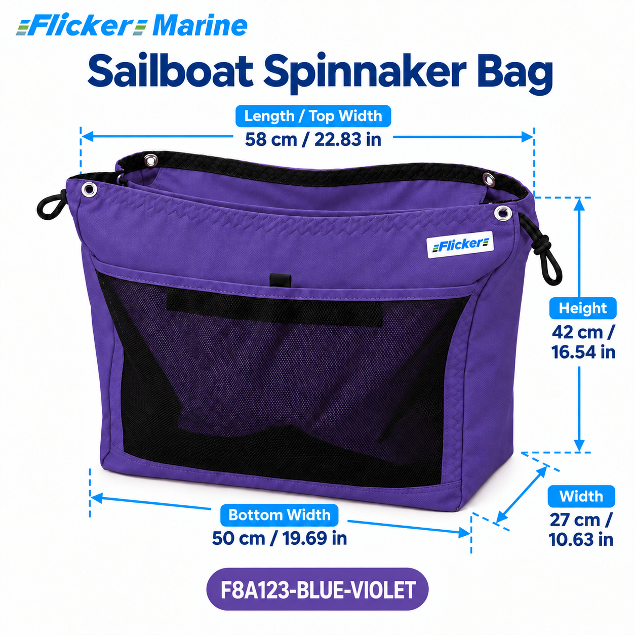 Flicker Marine Large Spinnaker Carry Bag Made of Polyester, Drawstring Opening, Extra Mesh Pocket Compatible With Sailboat, Keep Your Spinnaker Well Stored Onboard