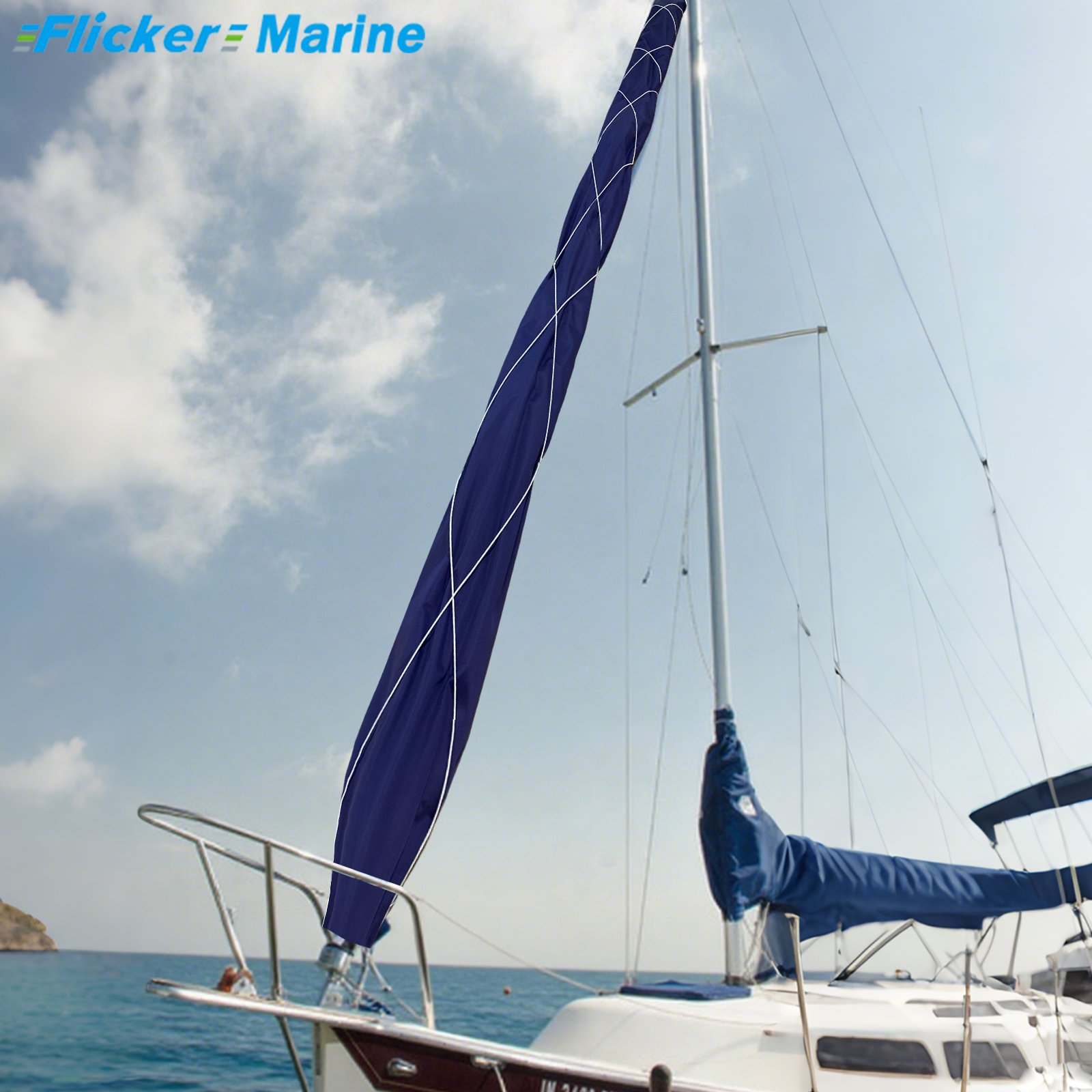 Flicker Furling Jib Sock – All-Weather Headsail Cover with UV Protection (Multiple Sizes)【Size Customization Available】