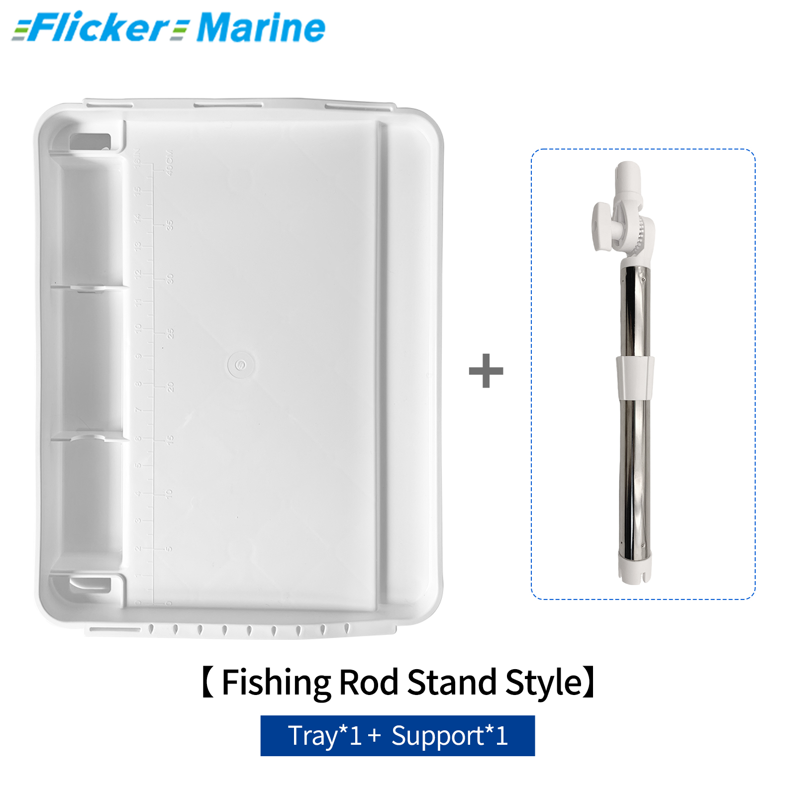 Flicker Marine Fillet Cutting Board Bait Table in UV Stabilized PP with Compartments, Knife Slots, and Universal Units Engraved Fish Scale (Adjustable Rod Holder Mount)