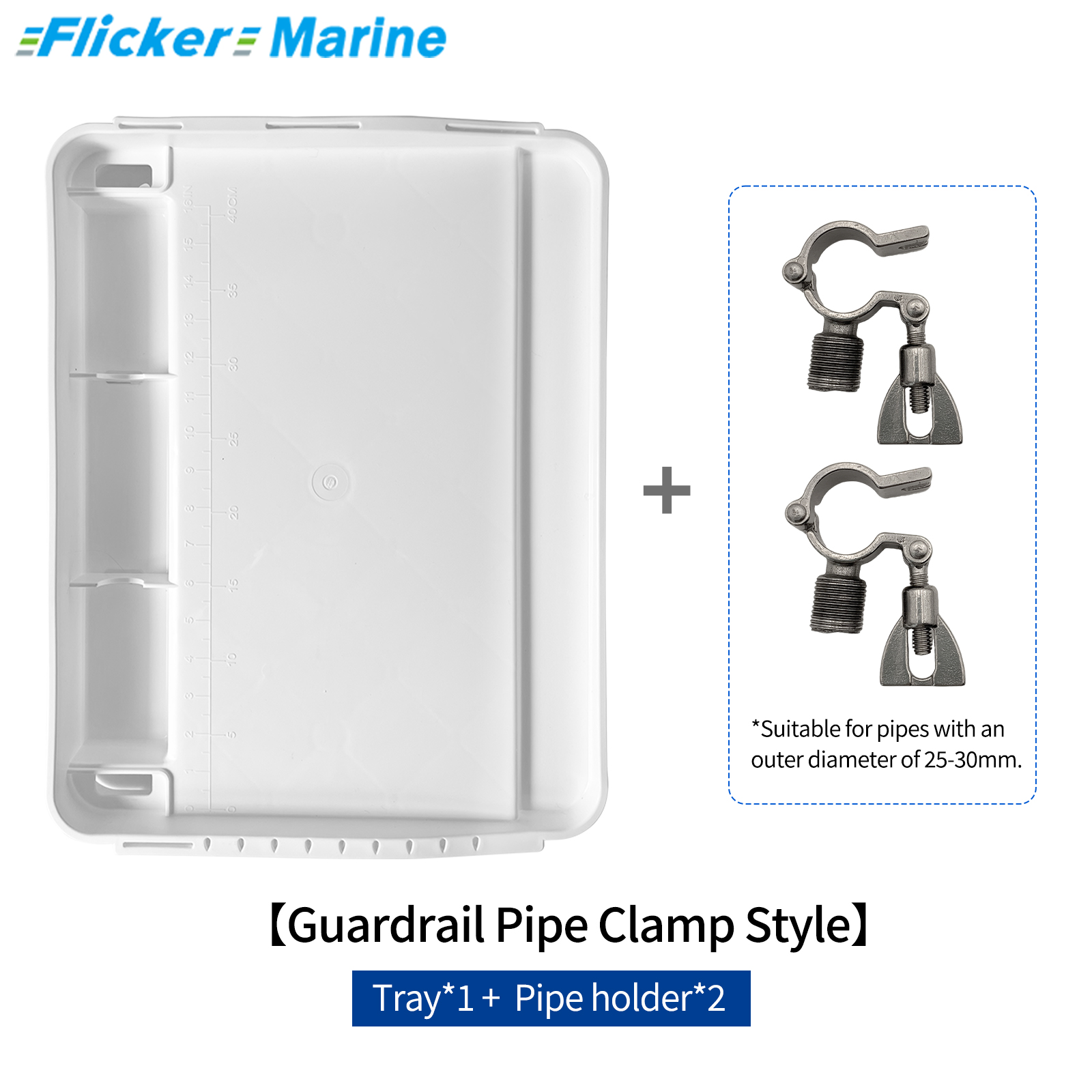 Flicker Marine Fillet Cutting Board Bait Table in UV Stabilized PP with Compartments, Knife Slots, and Universal Units Engraved Fish Scale (Adjustable Rod Holder Mount)