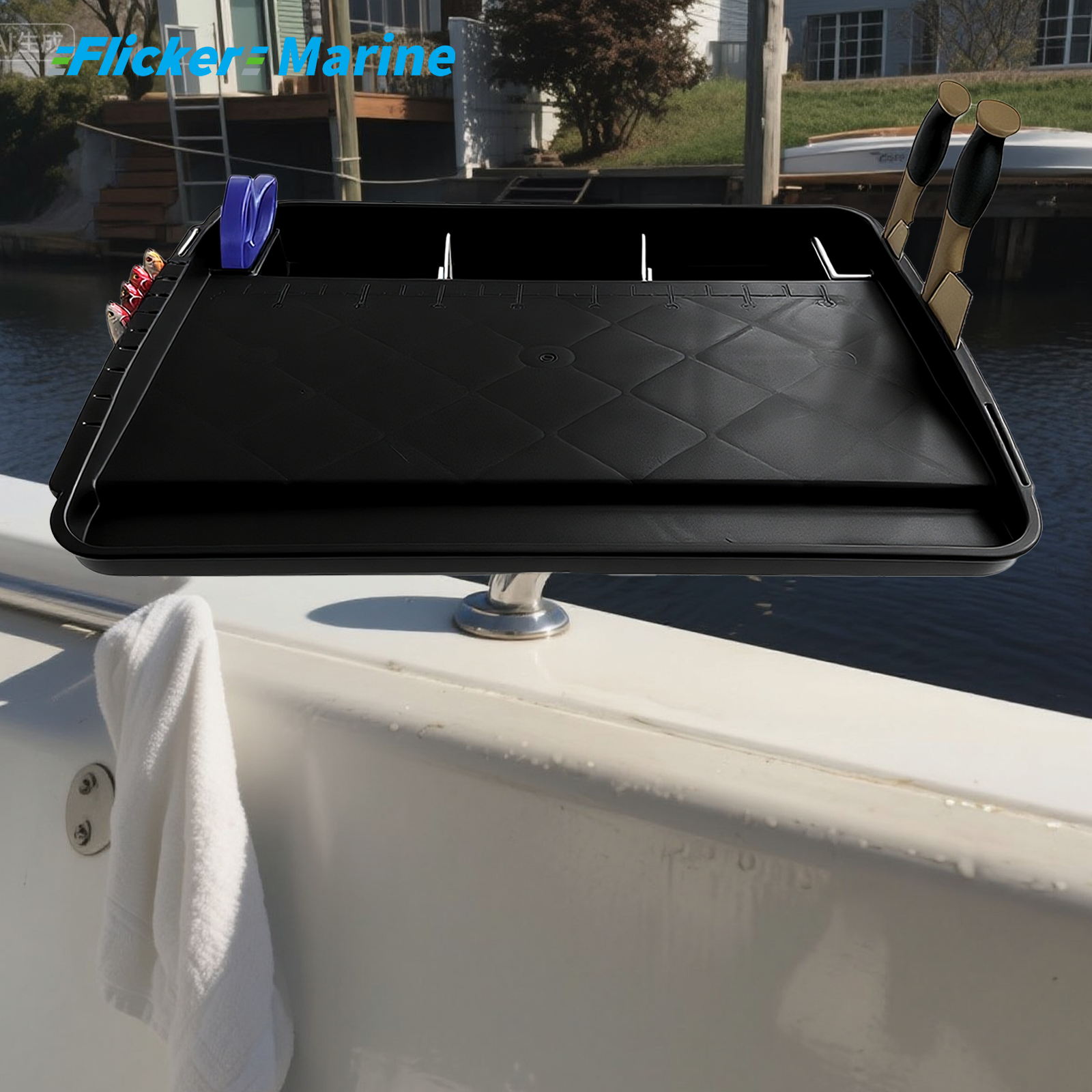 Flicker Marine Fillet Cutting Board & Bait Table – Black, 3 Mounting Options