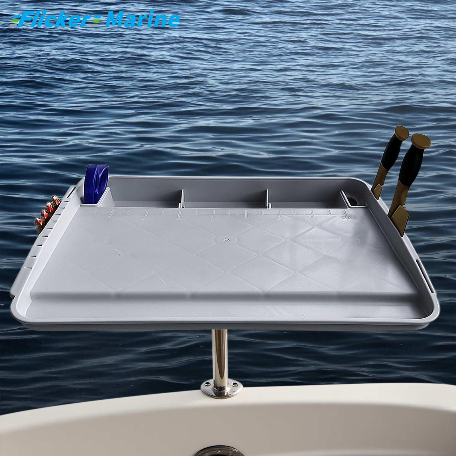Flicker Marine Fillet Cutting Board & Bait Table – Gray, 3 Mounting Options