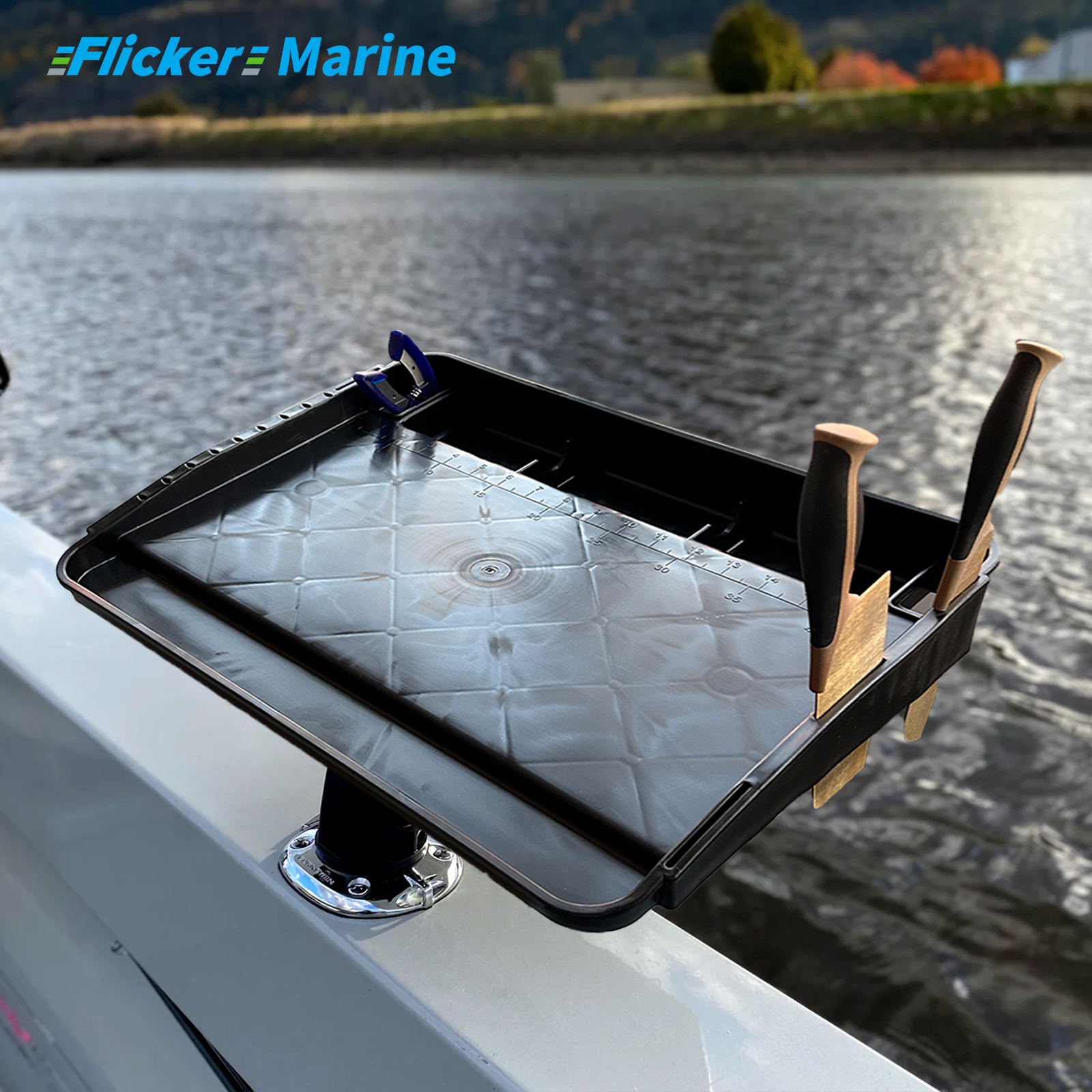 Flicker Marine Fillet Cutting Board & Bait Table – Black, 3 Mounting Options