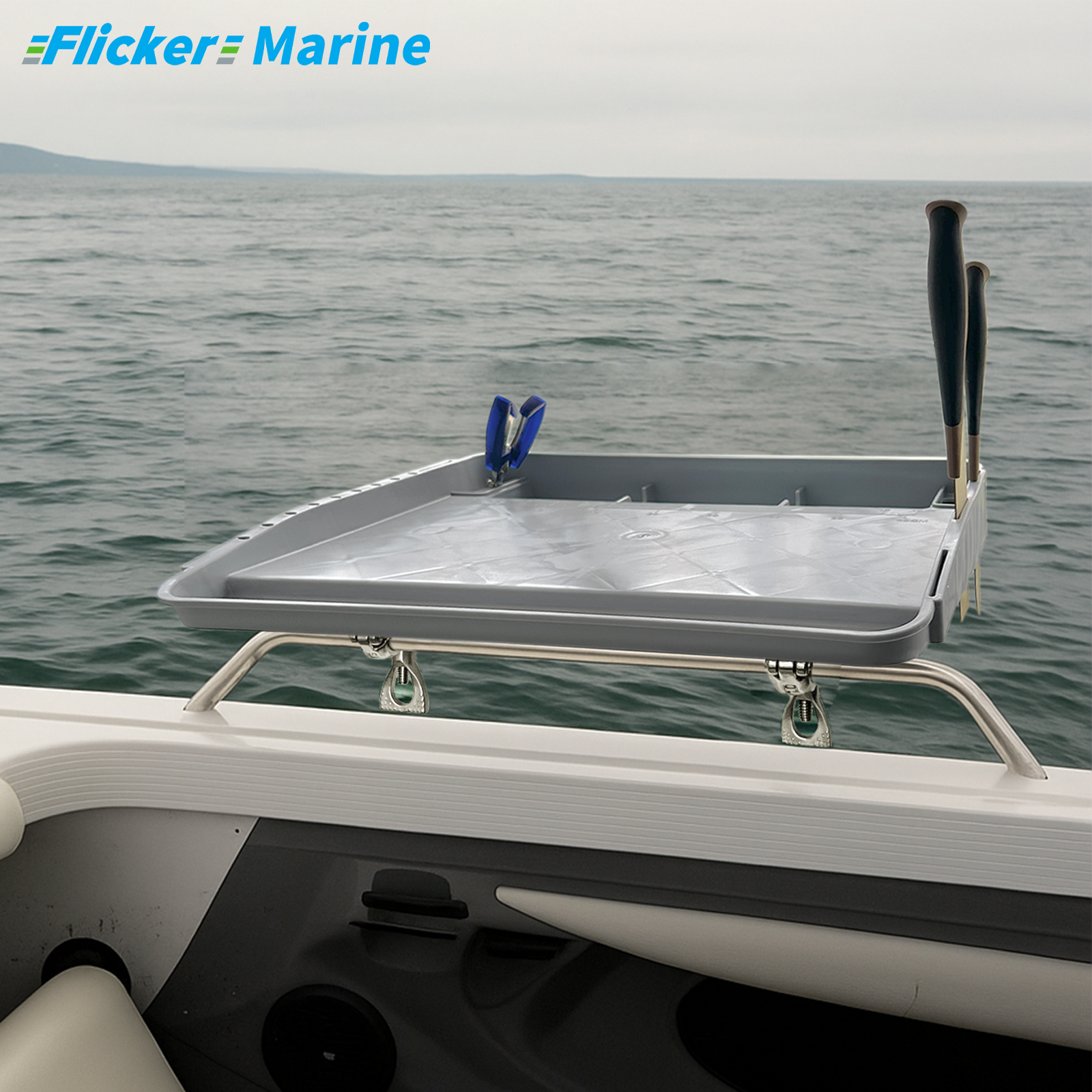 Flicker Marine Fillet Cutting Board & Bait Table – Gray, 3 Mounting Options
