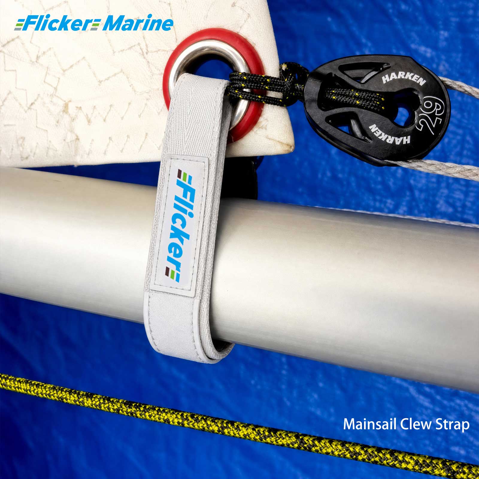 Flicker Mainsail Clew Strap, Easy-Adjust Sail Strap, Multiple Color Options
