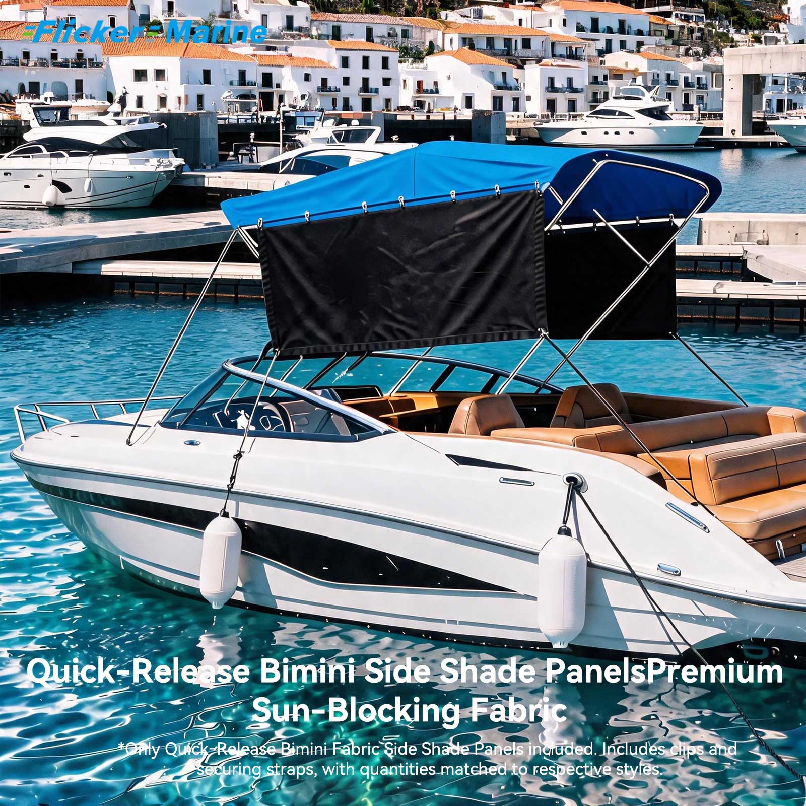 Quick-Release Bimini Side Shade Panels – Premium Sun-Blocking Fabric for Boat Bimini Tops