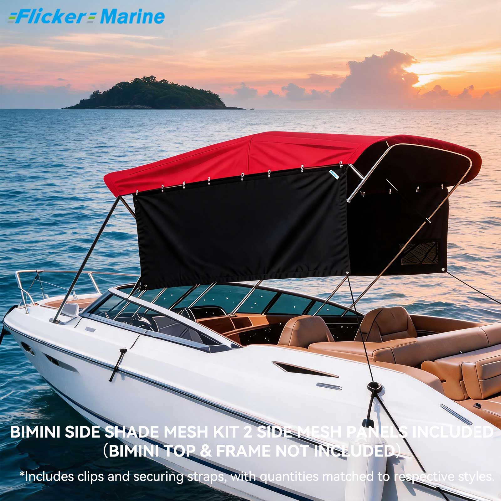 Bimini Side Shade Fabric Kit – 2 Side Fabric Panels for Boat Bimini Tops, Removable Side Shade Curtains