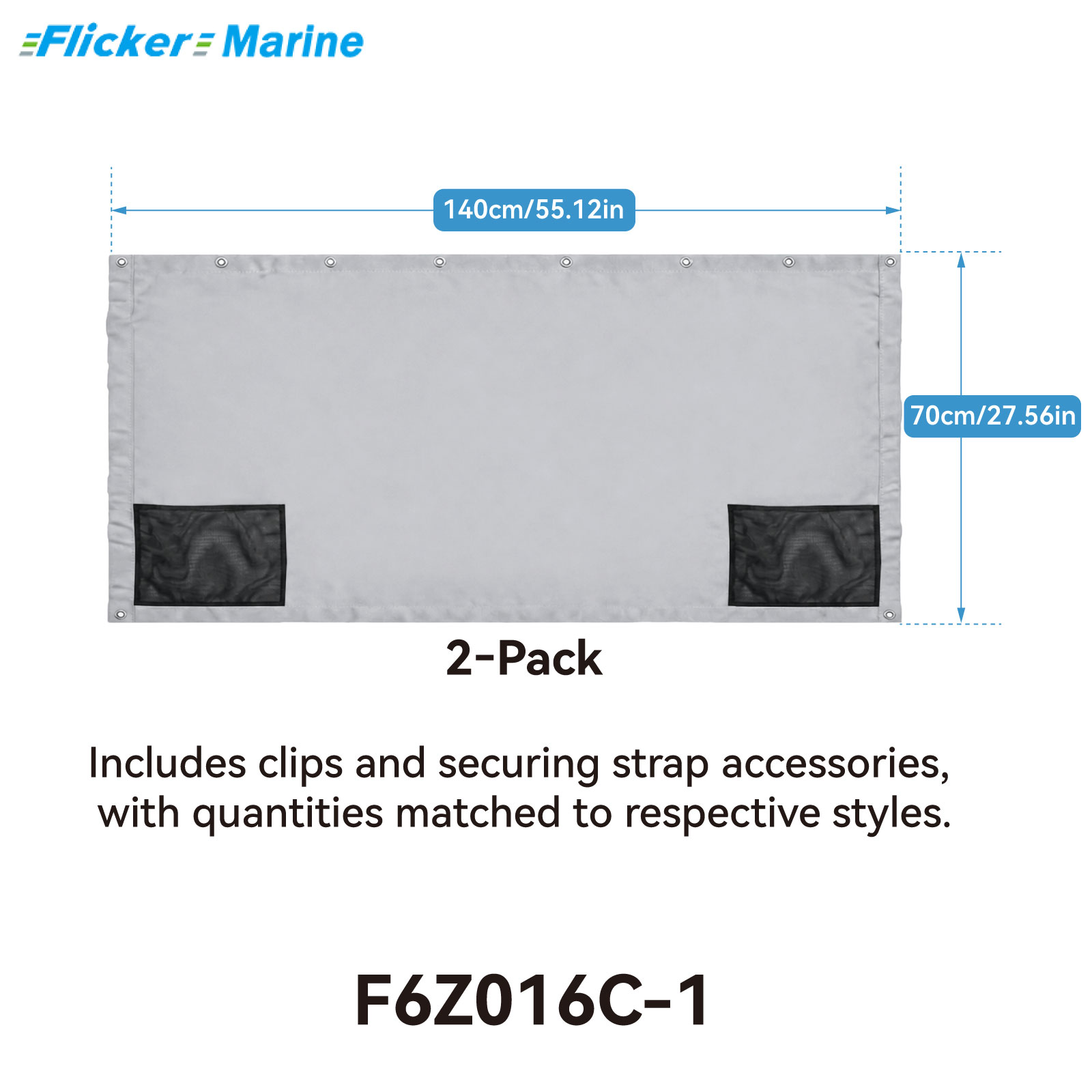 Bimini Side Shade Fabric Kit – 2 Side Fabric Panels for Boat Bimini Tops, Removable Side Shade Curtains