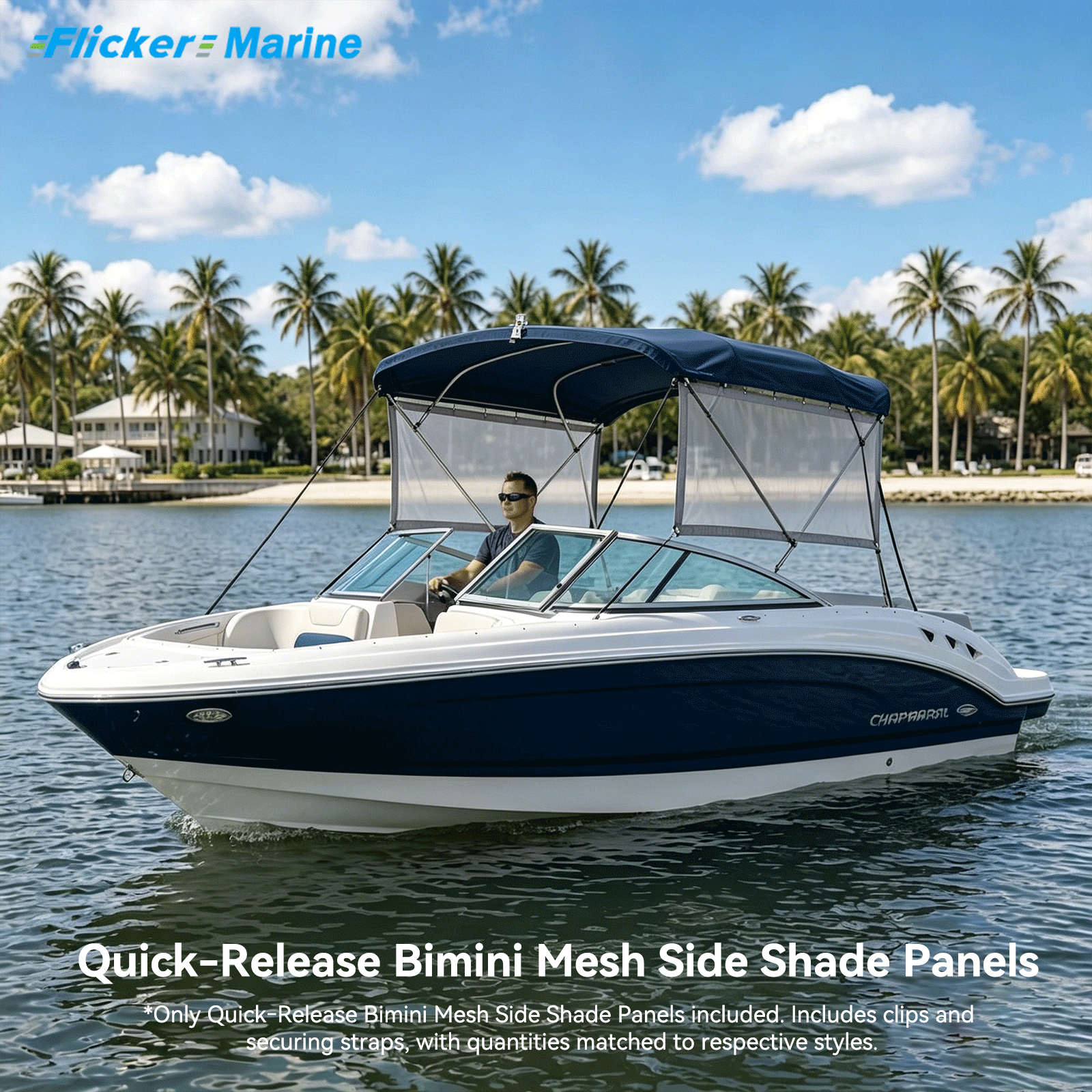 Quick-Release Bimini Mesh Side Shade Panels – Removable Side Curtains for Boat Bimini Tops