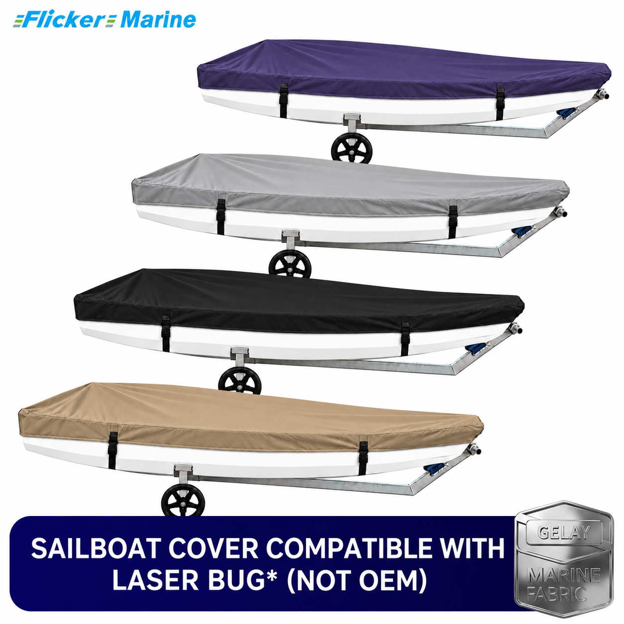 Sailboat Cover Compatible With Laser Bug, Heavy Duty Waterproof UV Resistant Dinghy Boat Cover With Adjustable Buckle Straps, Gray Color, Not OEM