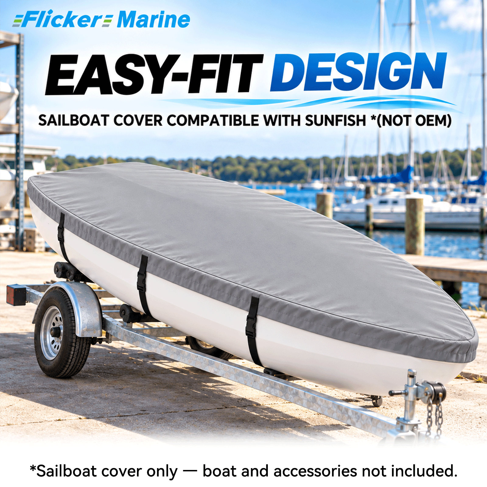 Flicker Sailboat Cover Compatible With Sunfish, Heavy Duty Waterproof UV Resistant Dinghy Boat Cover With Adjustable Buckle Straps, Multiple colors available