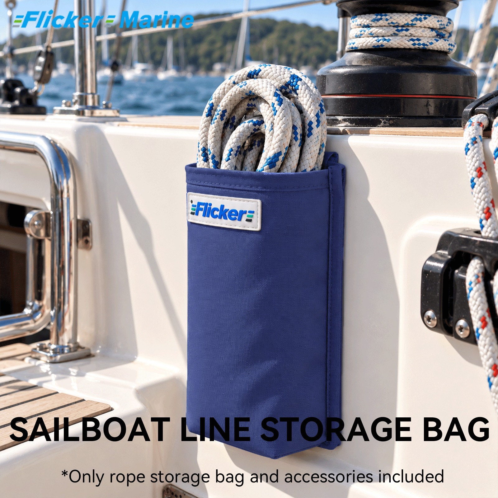 Flicker Marine Boat Rope Organizer Bag, Wear-resistant Polyester, UV Resistant, Metal Snap Back Design with Mounting Accessories, Practical Marine Storage, Compatible With sailboats for managing deck sailing lines