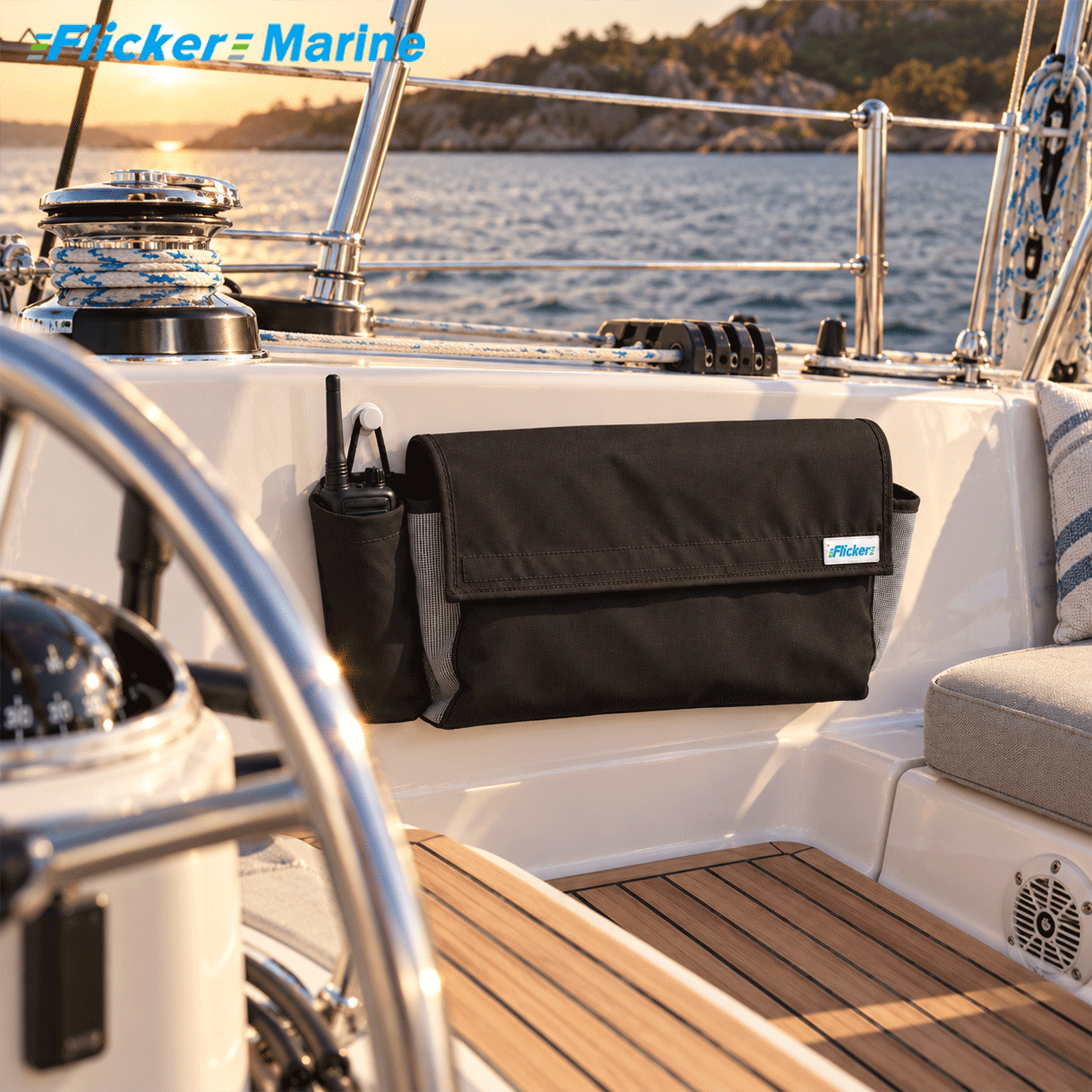 Flicker Marine Multifunctional Sailboat Line Storage Bag, Polyester Material, Multi Pockets Organizer Compatible With Sailboat, For Storing Ropes Walkie Talkie and Marine Gear