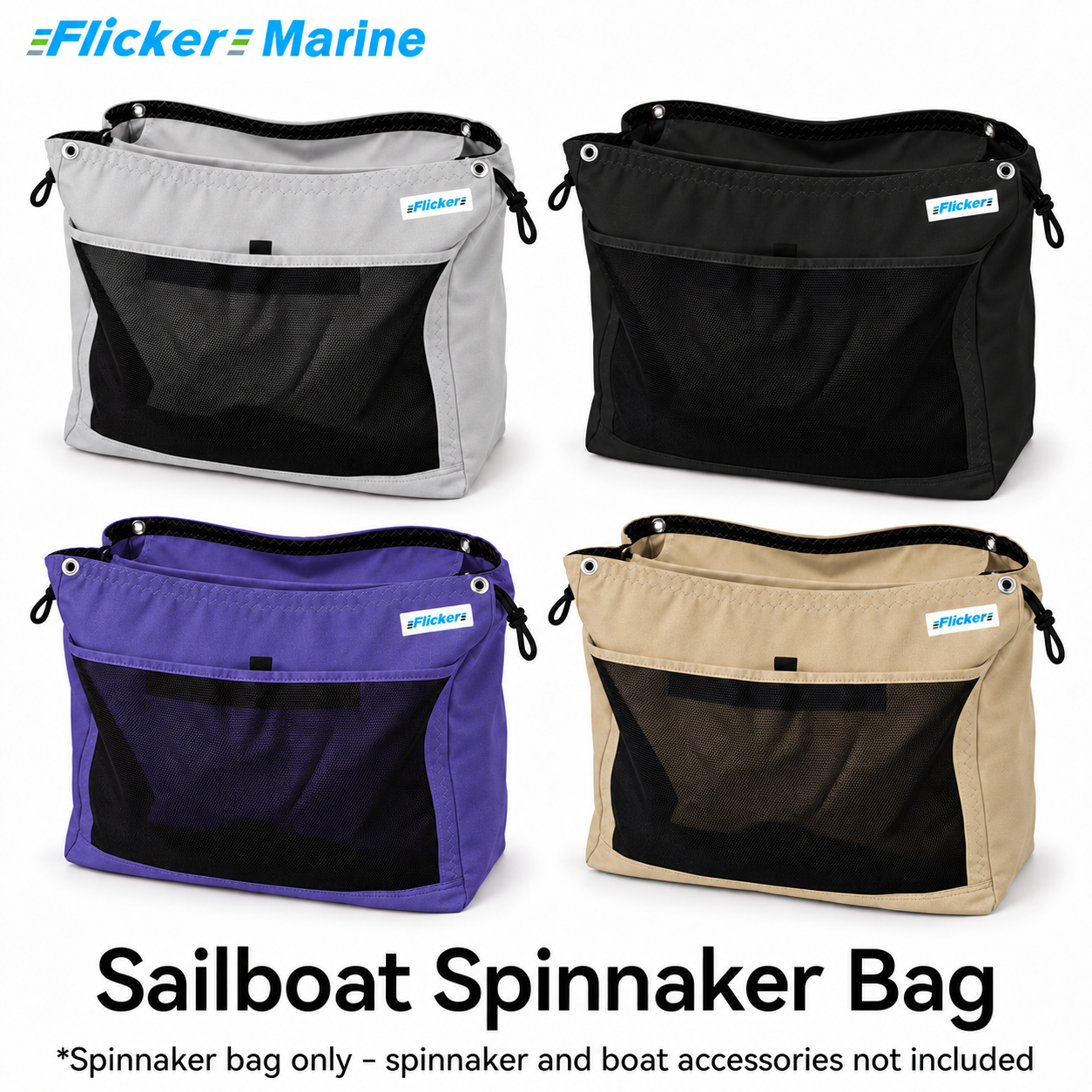Flicker Marine Large Spinnaker Carry Bag Made of Polyester, Drawstring Opening, Extra Mesh Pocket Compatible With Sailboat, Keep Your Spinnaker Well Stored Onboard