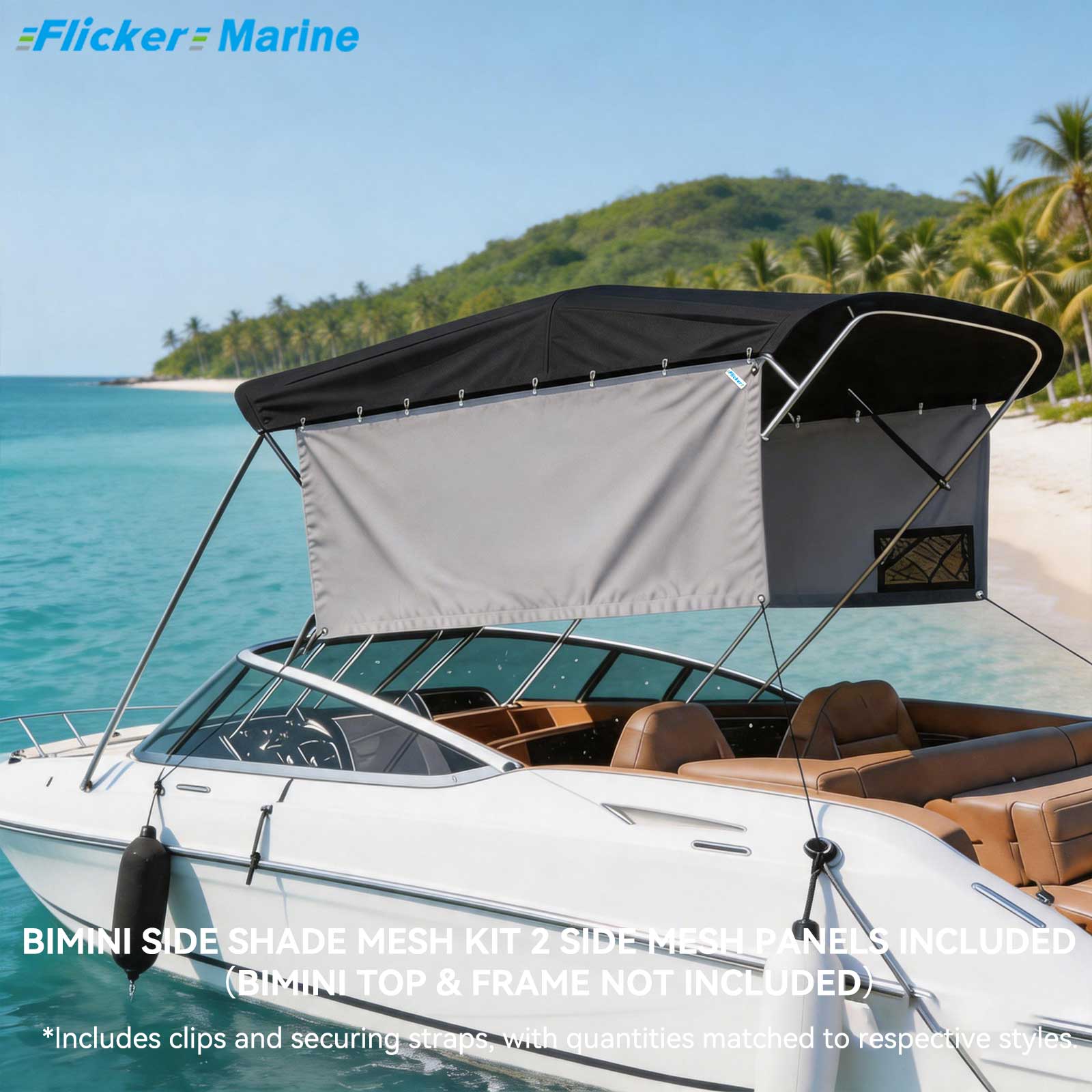 Bimini Side Shade Fabric Kit – 2 Side Fabric Panels for Boat Bimini Tops, Removable Side Shade Curtains
