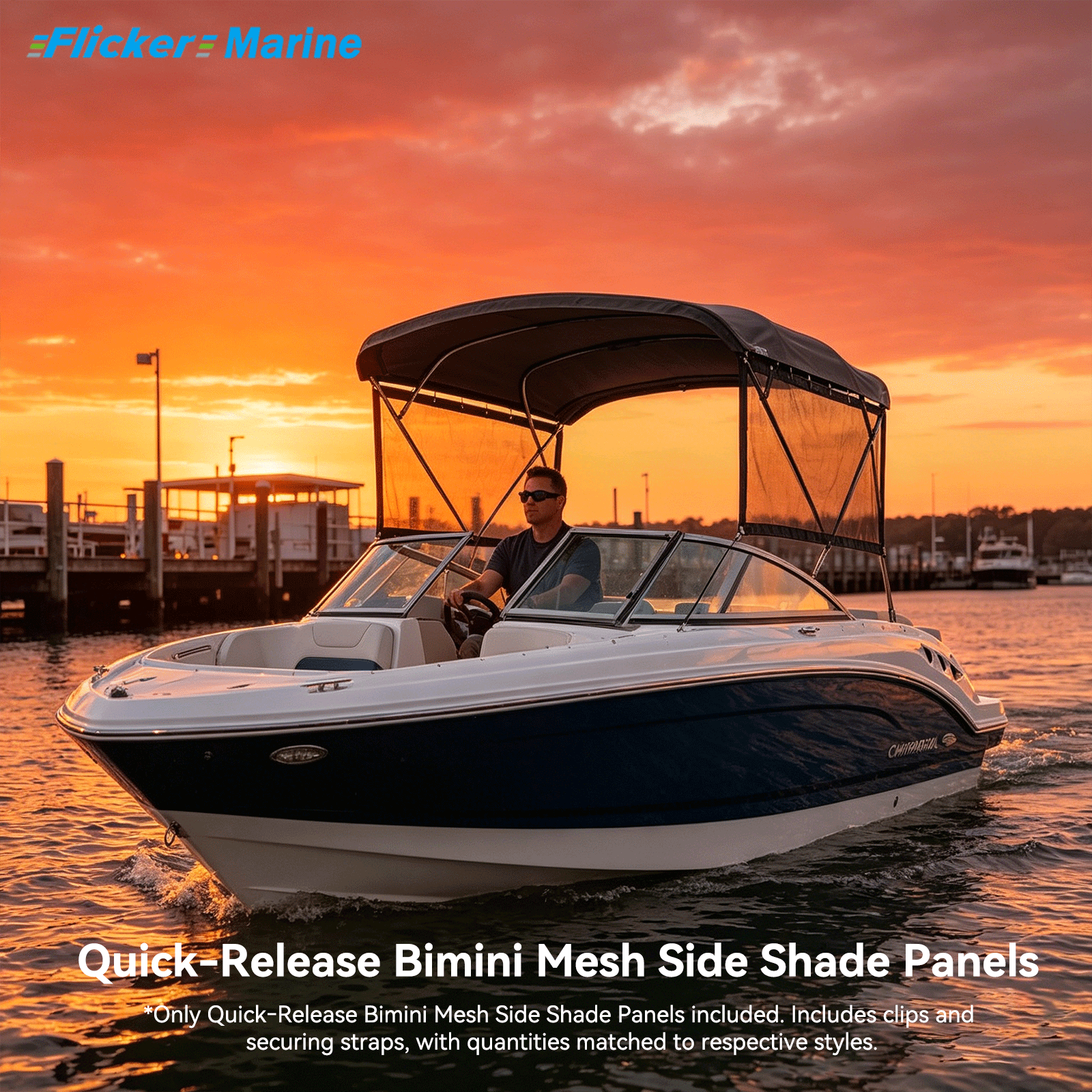 Quick-Release Bimini Mesh Side Shade Panels – Removable Side Curtains for Boat Bimini Tops