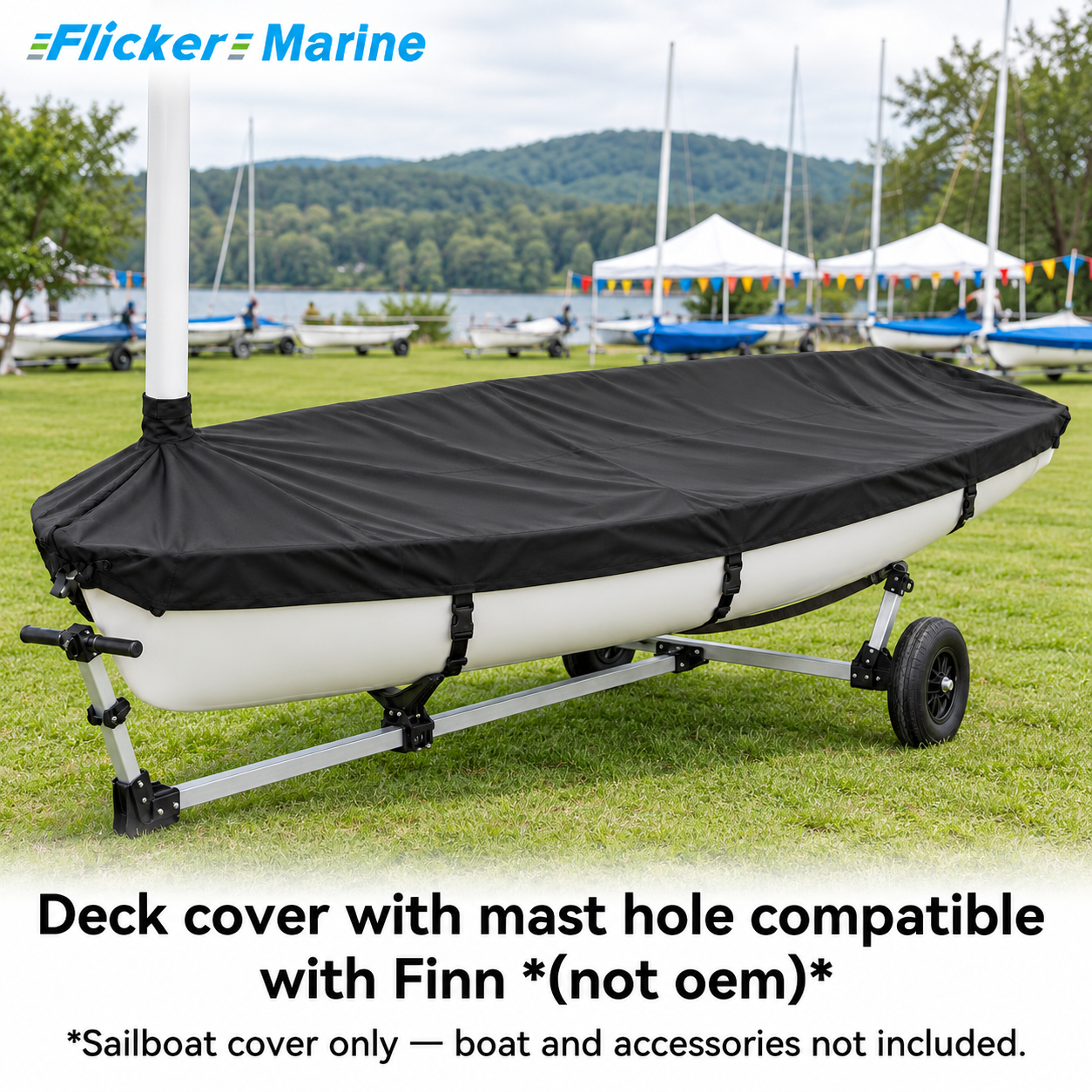 Flicker Marine Sailboat Deck Cover With Mast Hole, Polyester Waterproof UV Resistant Protector Compatible With Finn