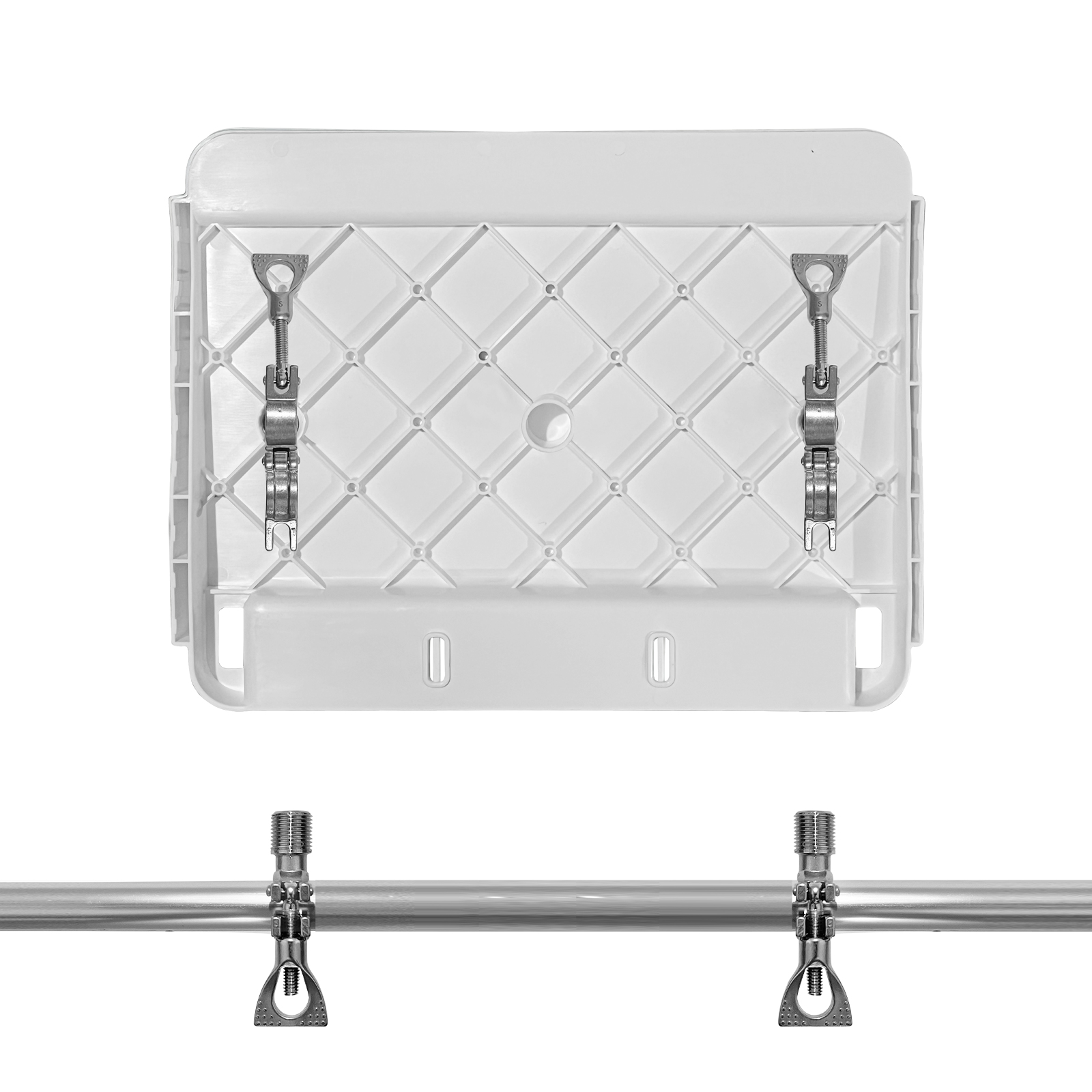 Flicker Marine Fillet Cutting Board Bait Table in UV Stabilized PP with Compartments, Knife Slots, and Universal Units Engraved Fish Scale (Adjustable Rod Holder Mount)