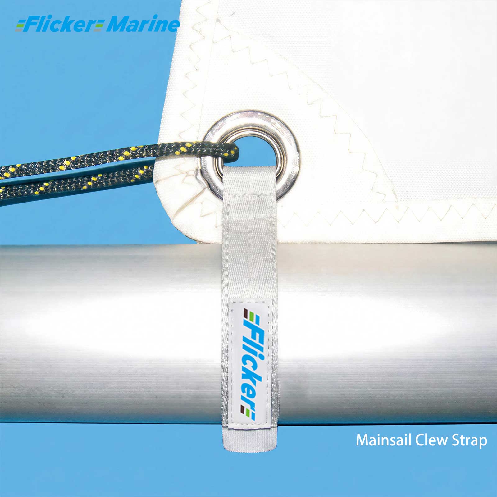 Flicker Mainsail Clew Strap, Easy-Adjust Sail Strap, Multiple Color Options