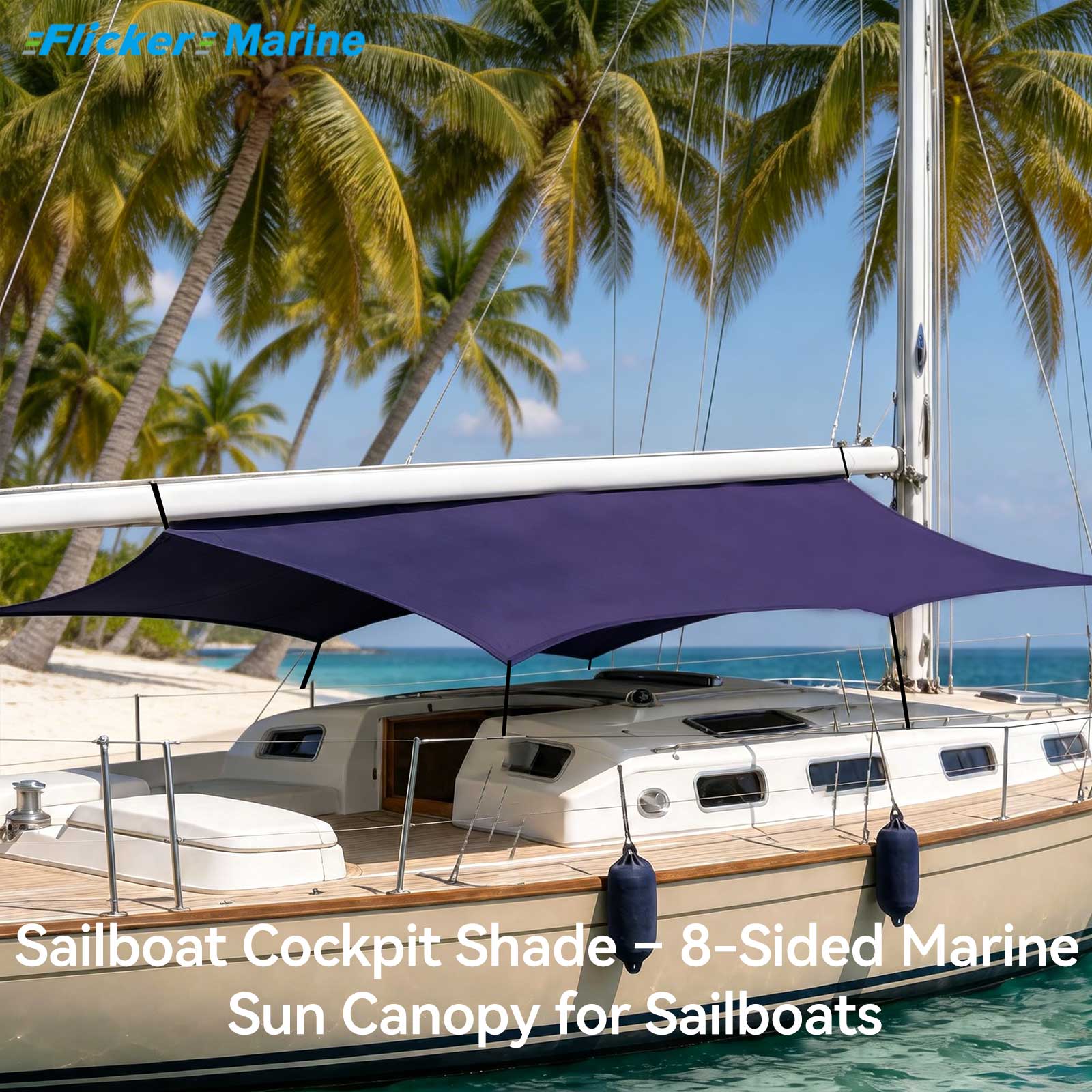 Flicker 8-Sided Sailboat Cockpit Shade, Polyester Marine Sun Canopy, 6 Models, 4 Colors
