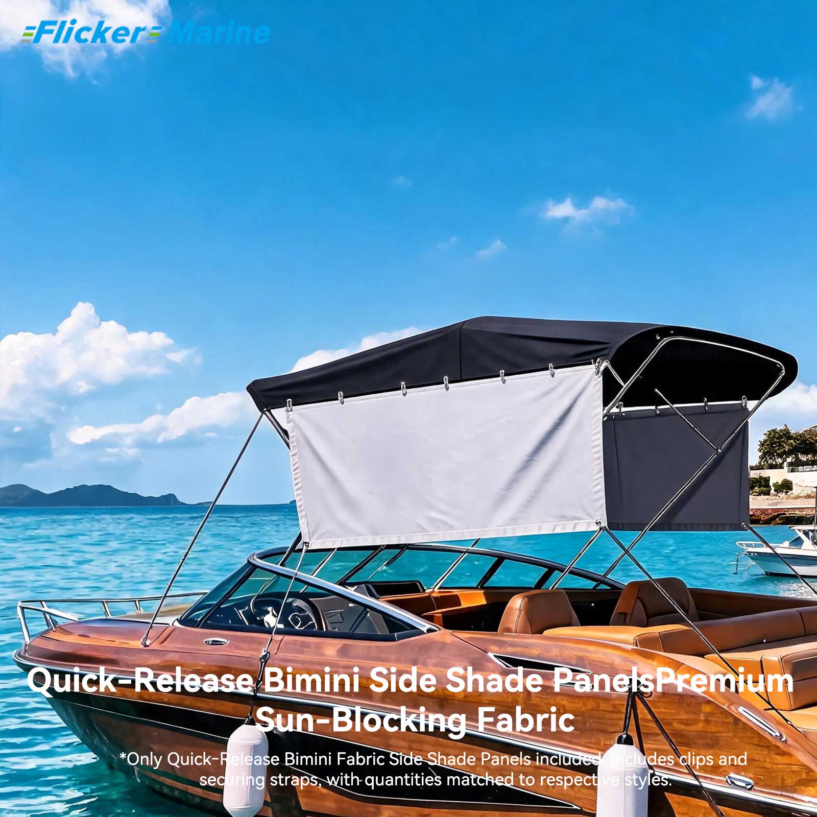 Quick-Release Bimini Side Shade Panels – Premium Sun-Blocking Fabric for Boat Bimini Tops