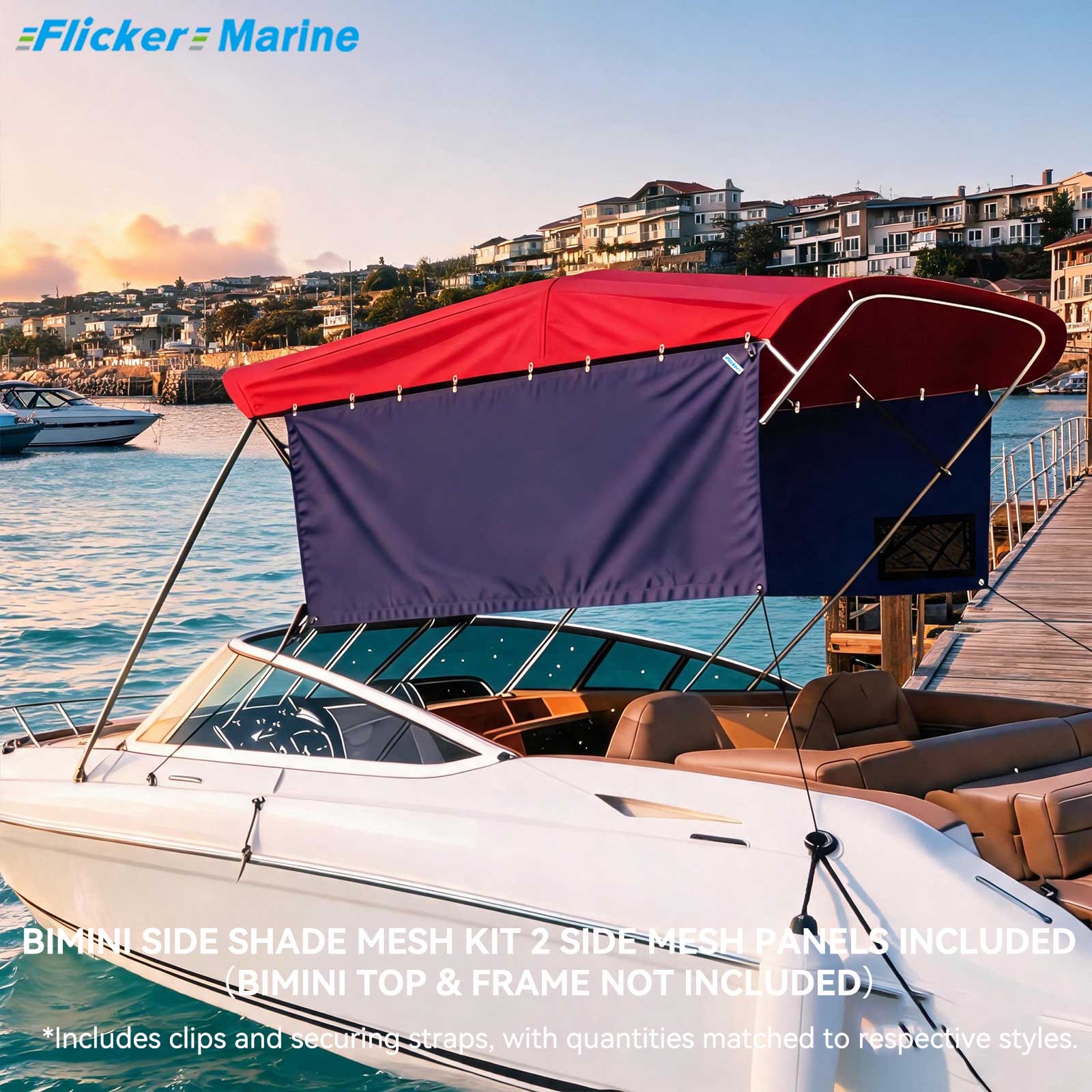 Bimini Side Shade Fabric Kit – 2 Side Fabric Panels for Boat Bimini Tops, Removable Side Shade Curtains