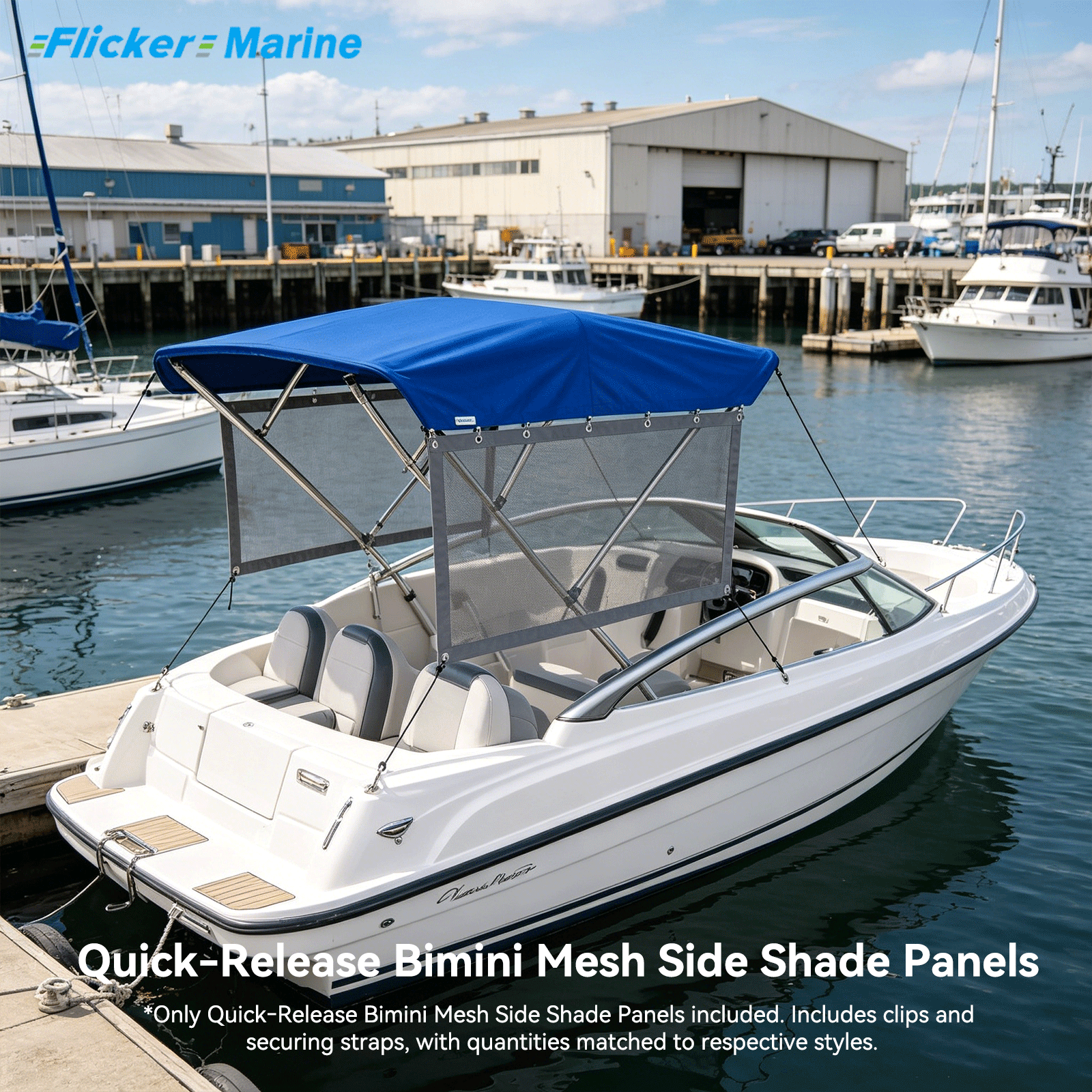 Quick-Release Bimini Mesh Side Shade Panels – Removable Side Curtains for Boat Bimini Tops