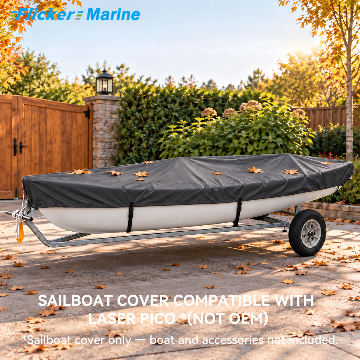 Sailboat Cover Compatible With Laser Pico, Heavy Duty Waterproof UV Resistant Dinghy Boat Cover With Adjustable Buckle Straps, Black Color, Not OEM