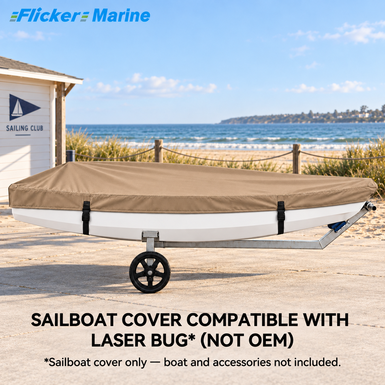 Sailboat Cover Compatible With Laser Bug, Heavy Duty Waterproof UV Resistant Dinghy Boat Cover With Adjustable Buckle Straps, Gray Color, Not OEM