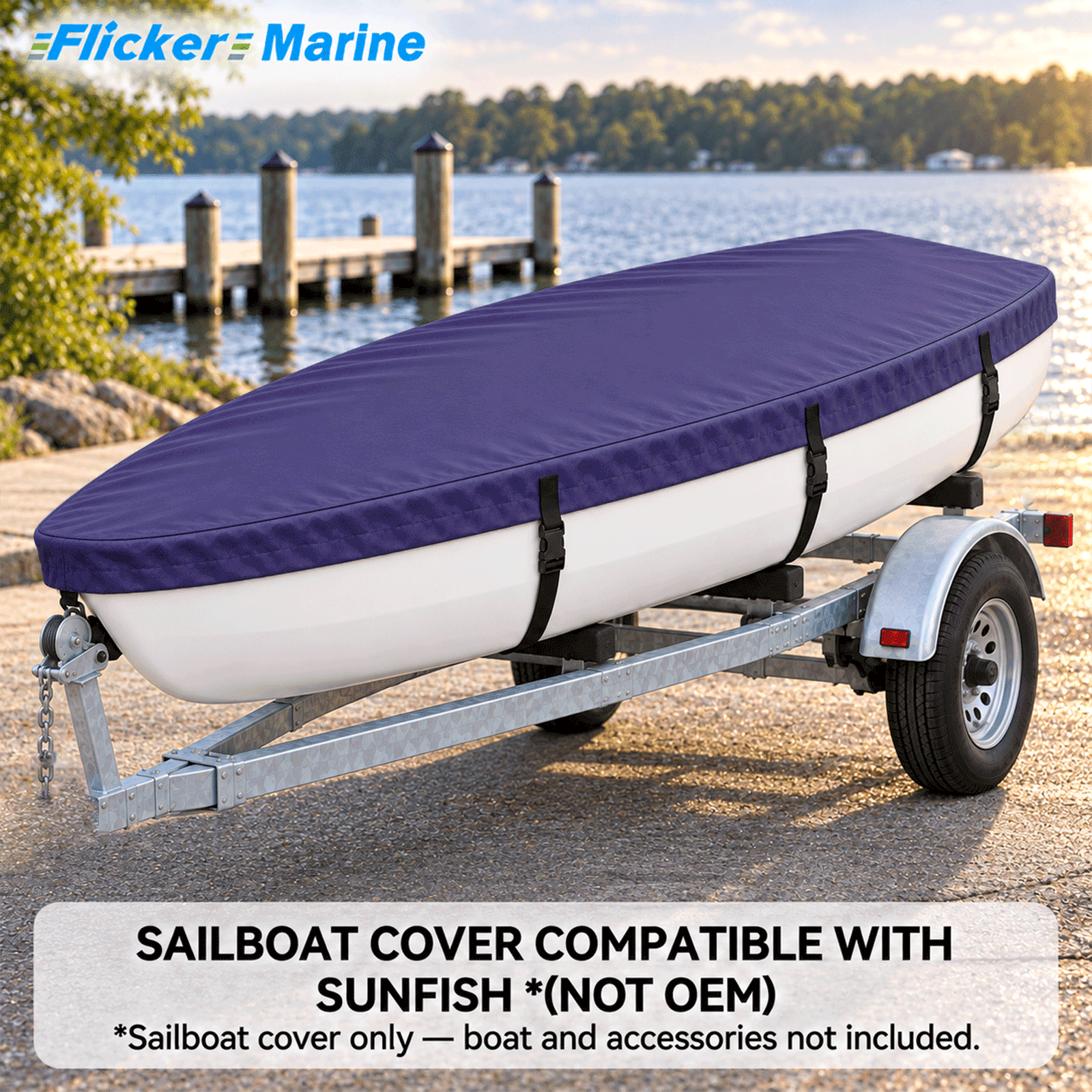 Flicker Sailboat Cover Compatible With Sunfish, Heavy Duty Waterproof UV Resistant Dinghy Boat Cover With Adjustable Buckle Straps, Multiple colors available