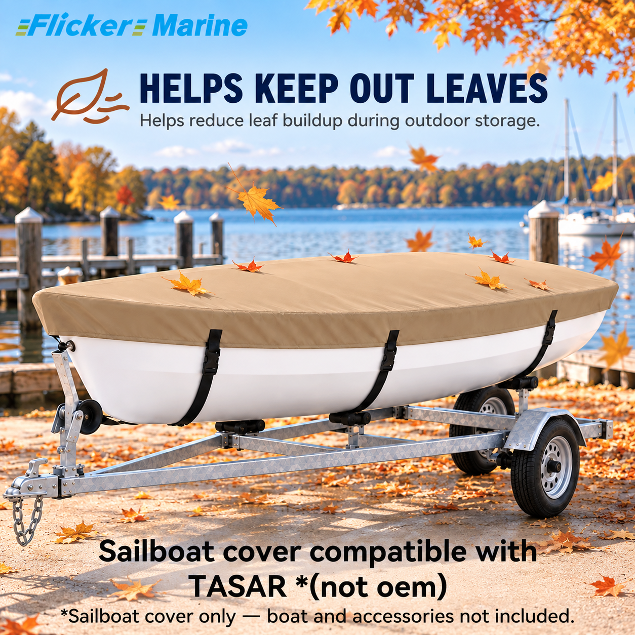 Flicker Marine Sailboat Cover, Polyester Waterproof Sun Resistant Sail Cover Compatible With Tasar