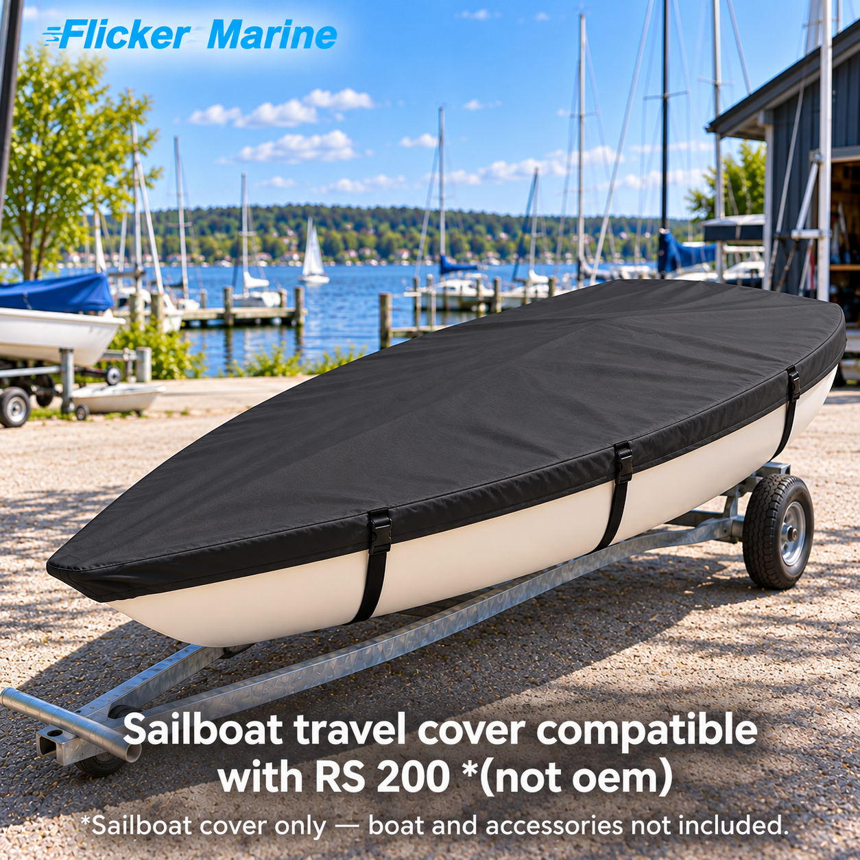 Flicker Marine Sailboat Cover, Polyester Waterproof Sun Resistant Deck Cover Compatible With RS 200