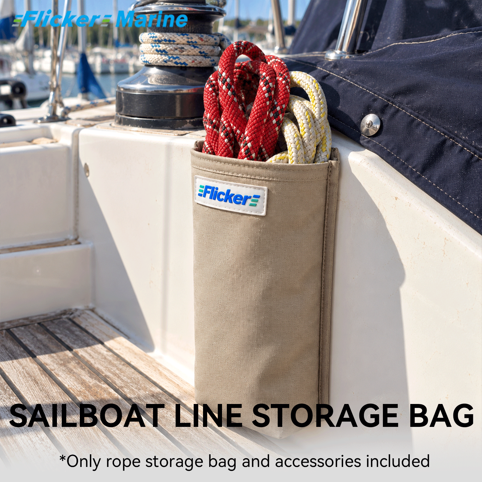 Flicker Marine Boat Rope Organizer Bag, Wear-resistant Polyester, UV Resistant, Metal Snap Back Design with Mounting Accessories, Practical Marine Storage, Compatible With sailboats for managing deck sailing lines
