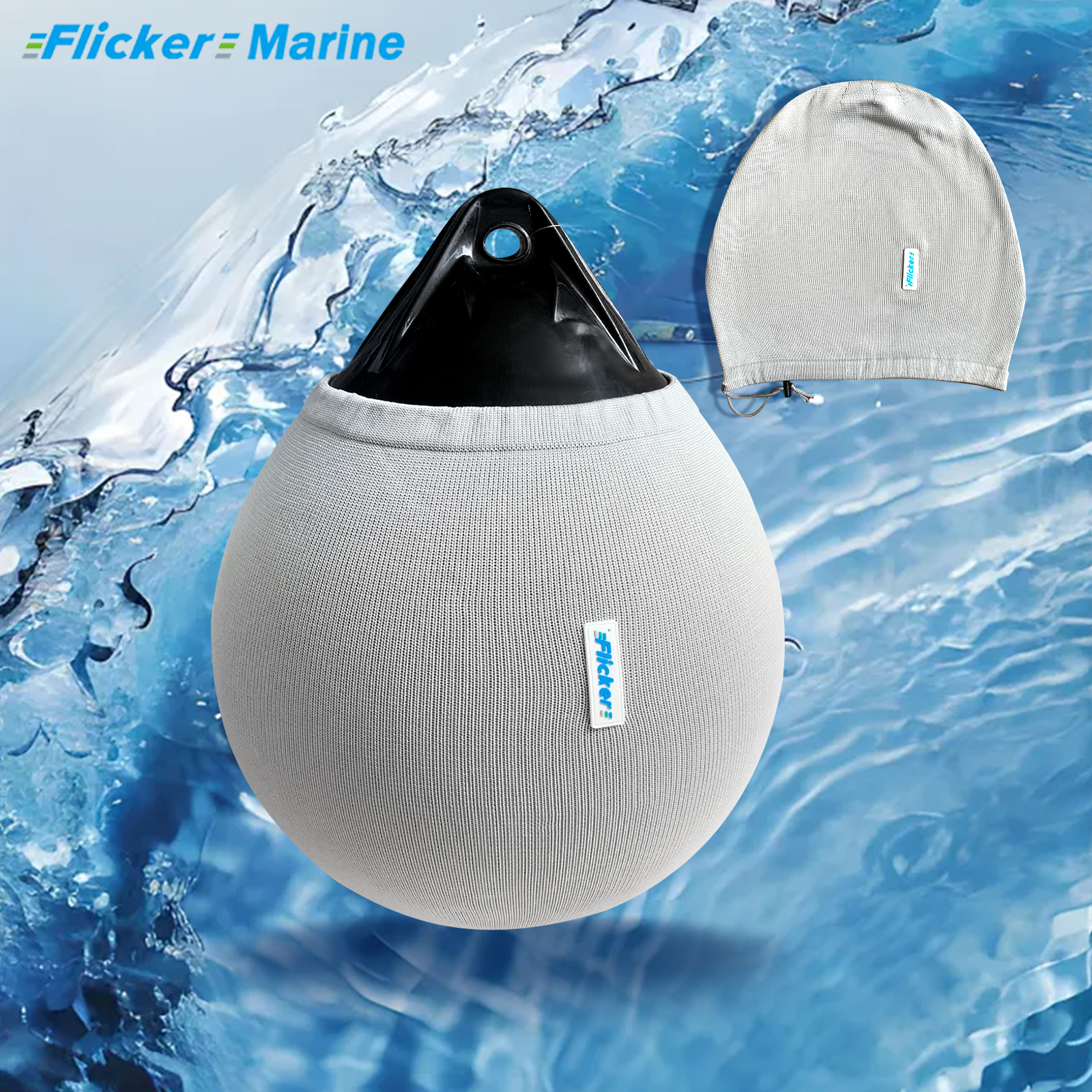 Flicker Round Buoy Fender Cover – Stretchable Knit Sleeve with Drawstring for Dock and Sailboat Protection