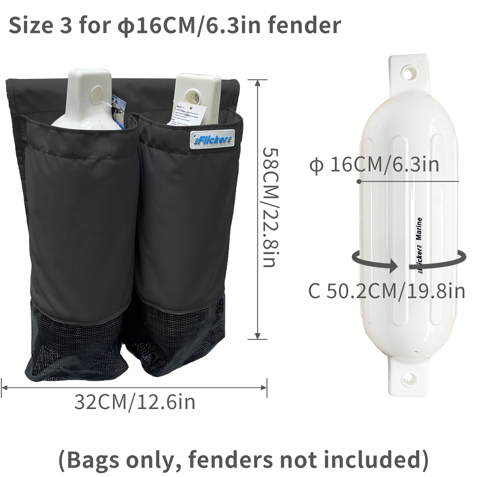 Flicker Marine Fender Storage Covers – Weather-Resistant Rail-Mounted Design【Size Customization Available】