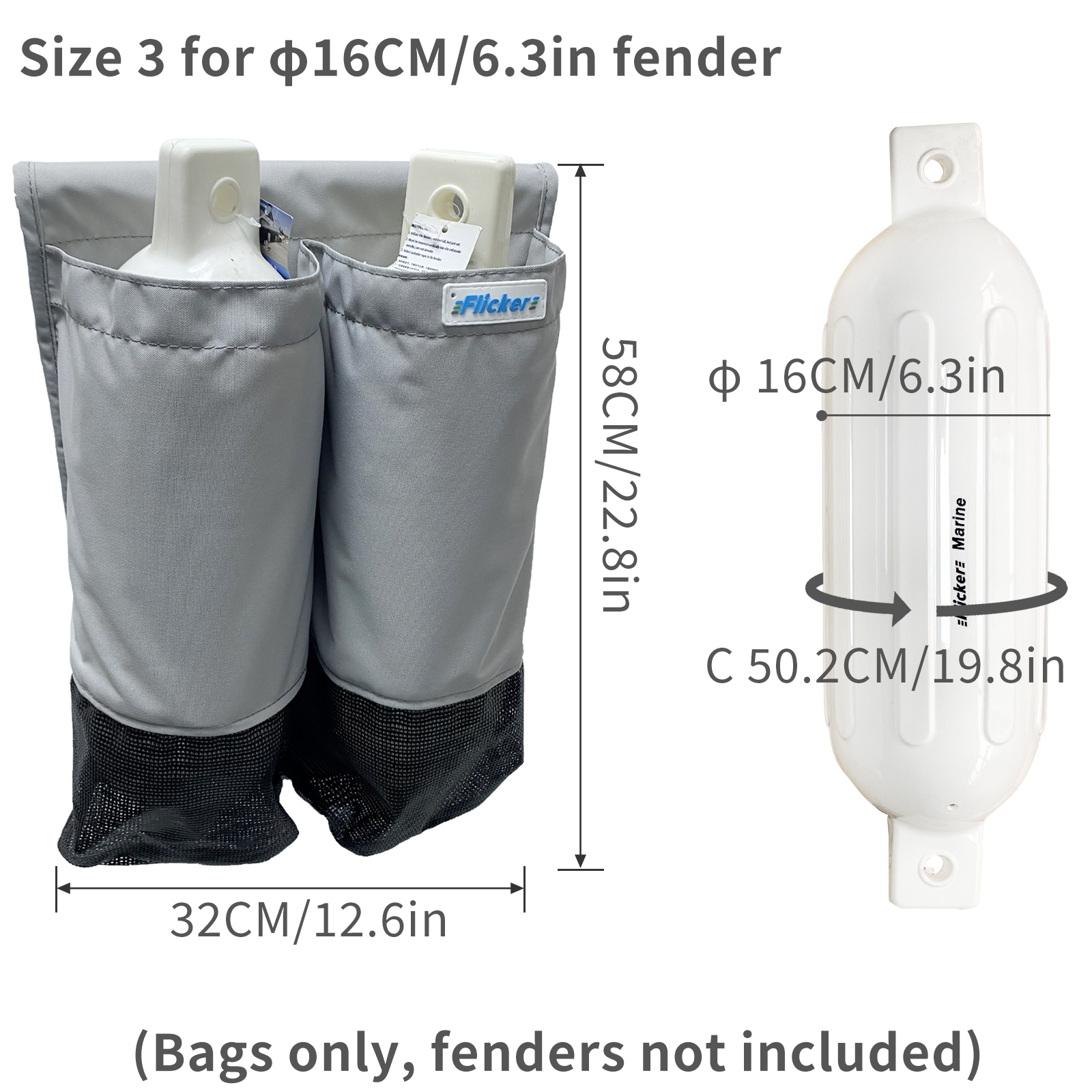 Flicker Marine Fender Storage Covers – Weather-Resistant Rail-Mounted Design【Size Customization Available】