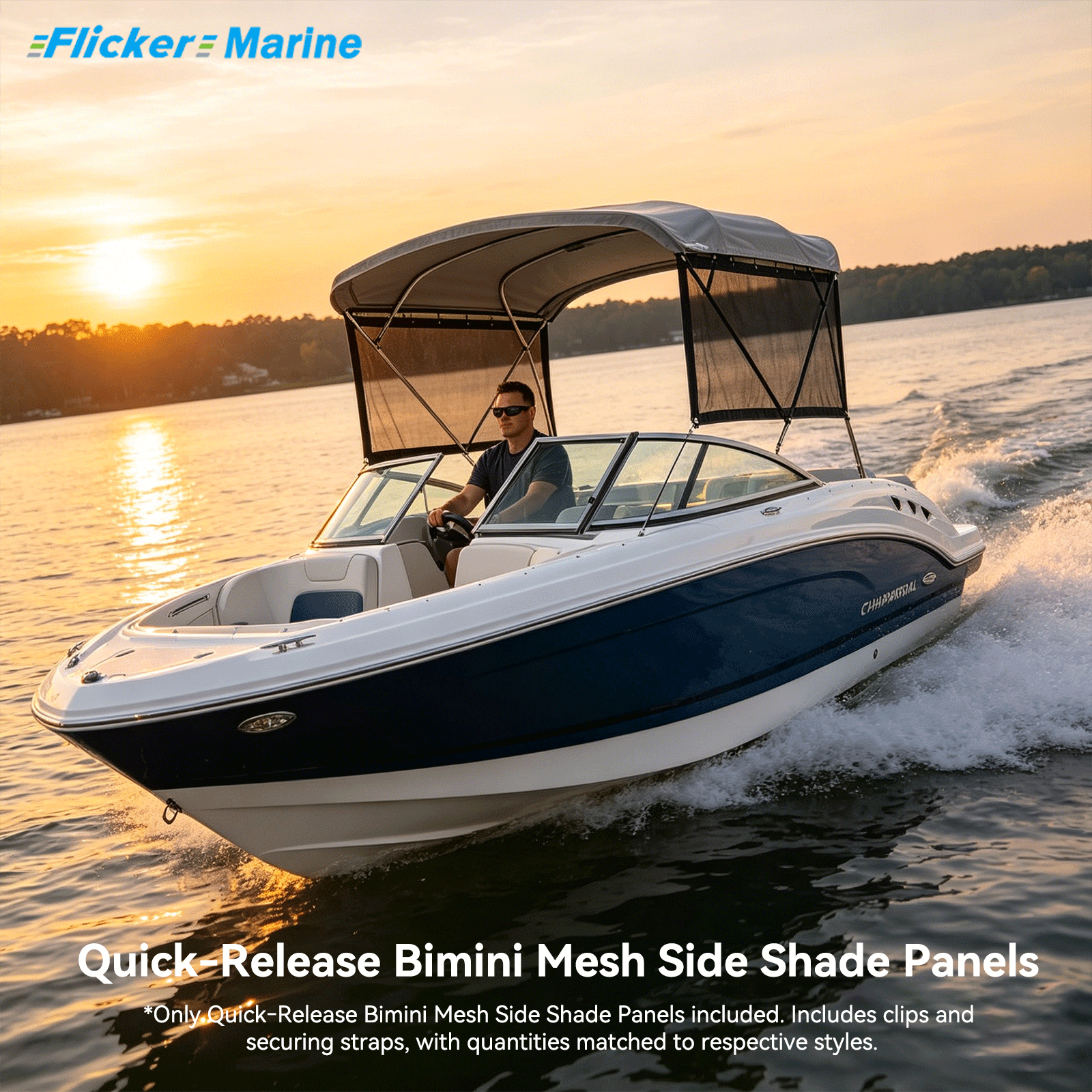 Quick-Release Bimini Mesh Side Shade Panels – Removable Side Curtains for Boat Bimini Tops